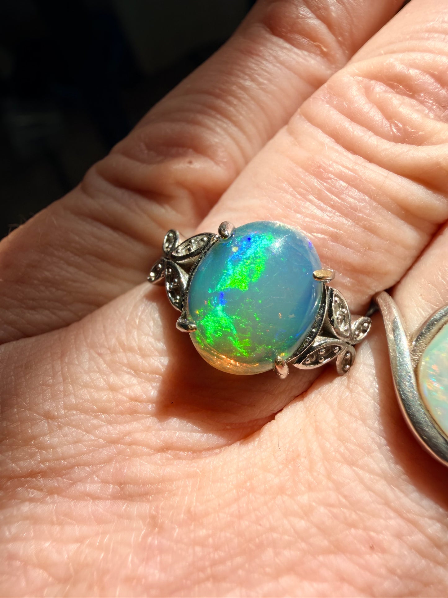 2.1 carat Ethiopian opal adjustable ring green blue