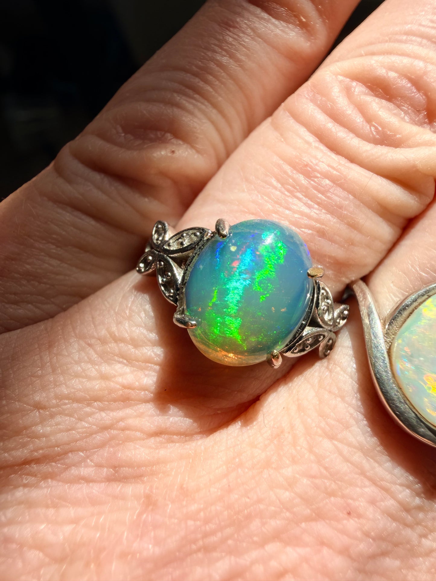 2.1 carat Ethiopian opal adjustable ring green blue