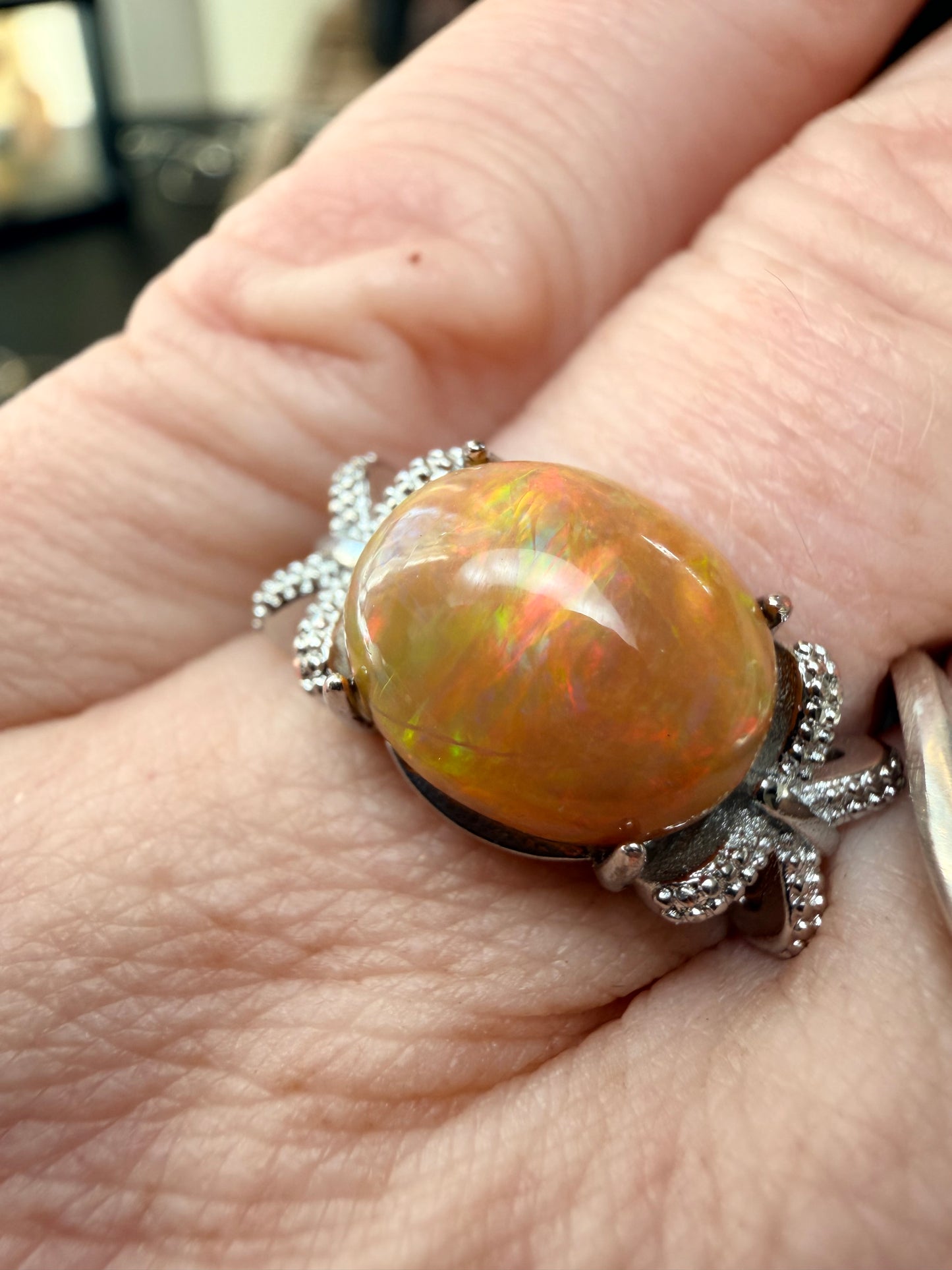 2.9 carat Ethiopian opal adjustable ring orange