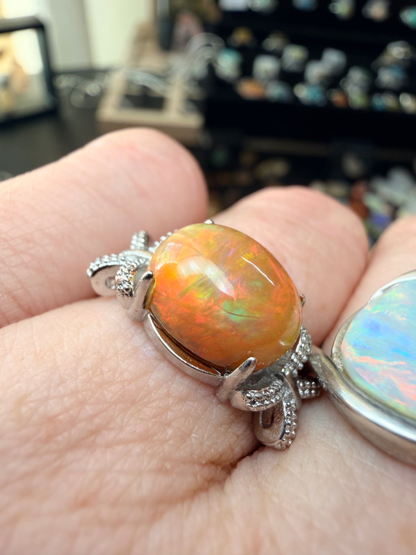 2.9 carat Ethiopian opal adjustable ring orange