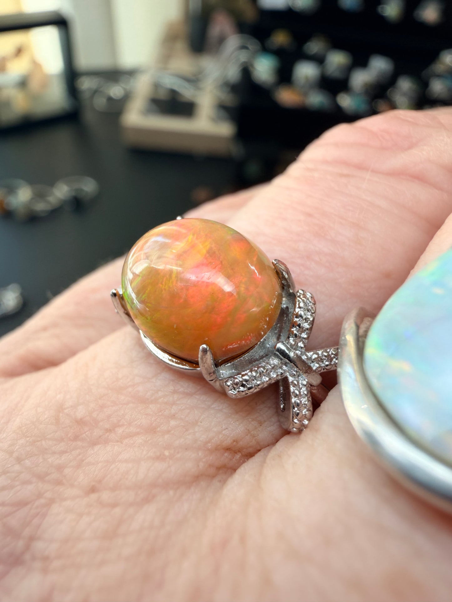 2.9 carat Ethiopian opal adjustable ring orange