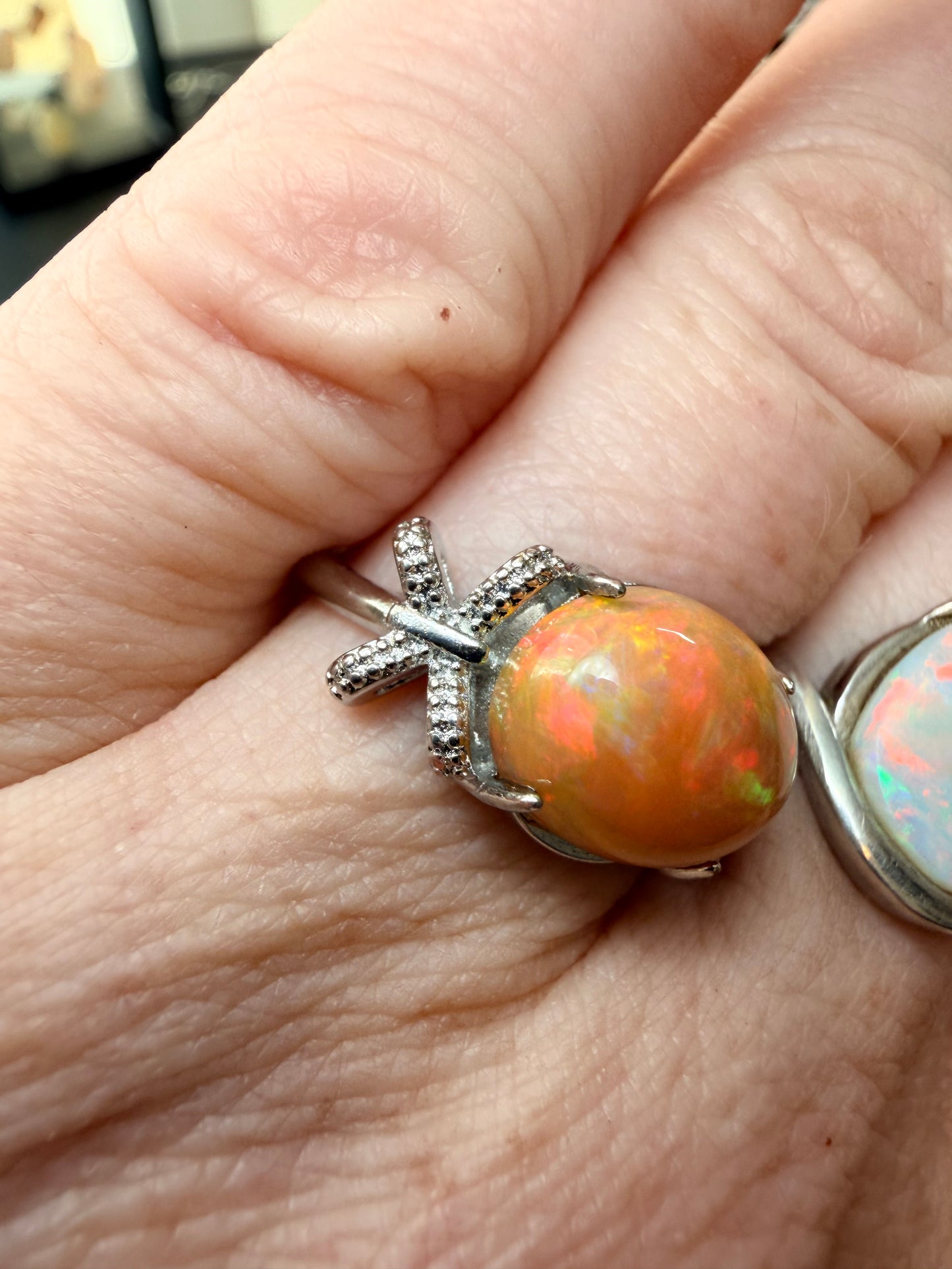 2.9 carat Ethiopian opal adjustable ring orange