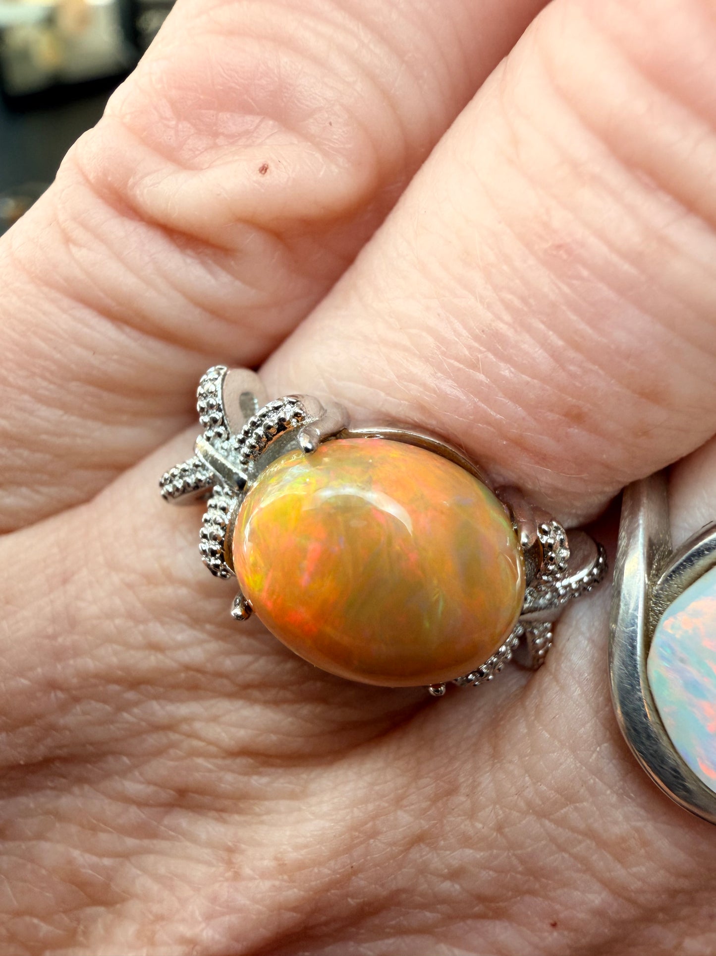 2.9 carat Ethiopian opal adjustable ring orange