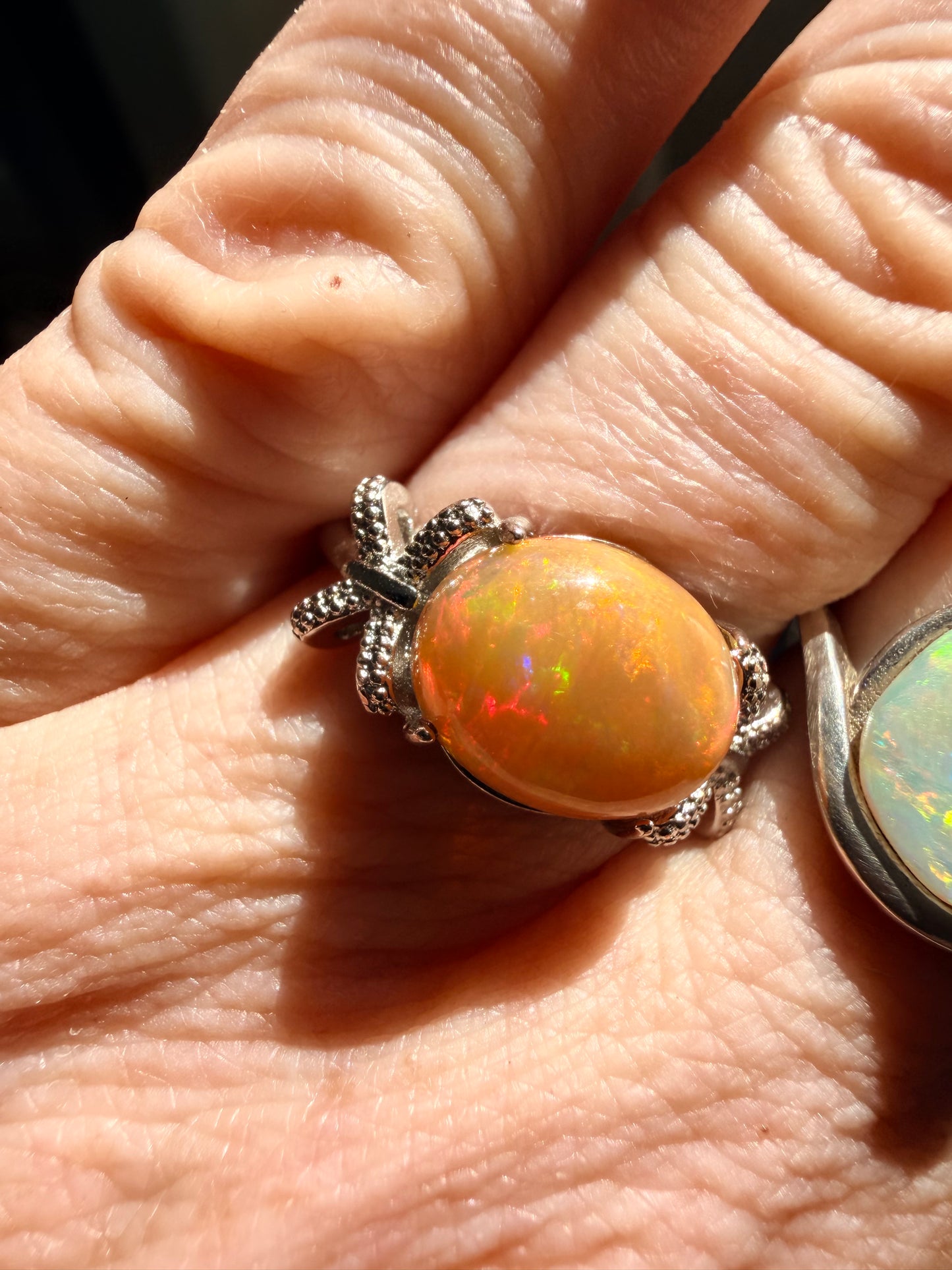 2.9 carat Ethiopian opal adjustable ring orange