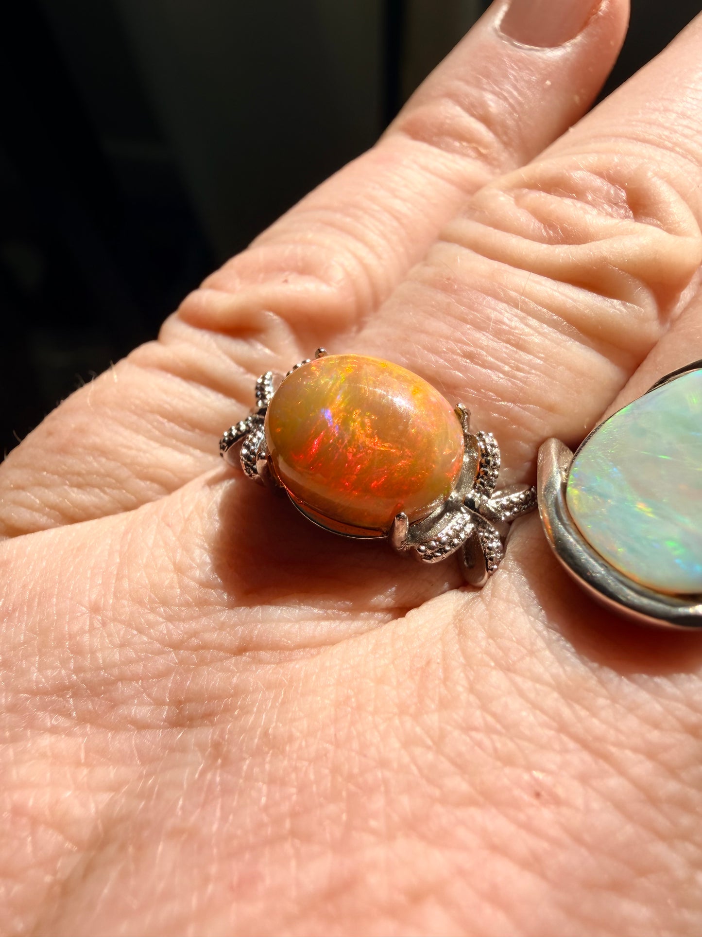 2.9 carat Ethiopian opal adjustable ring orange