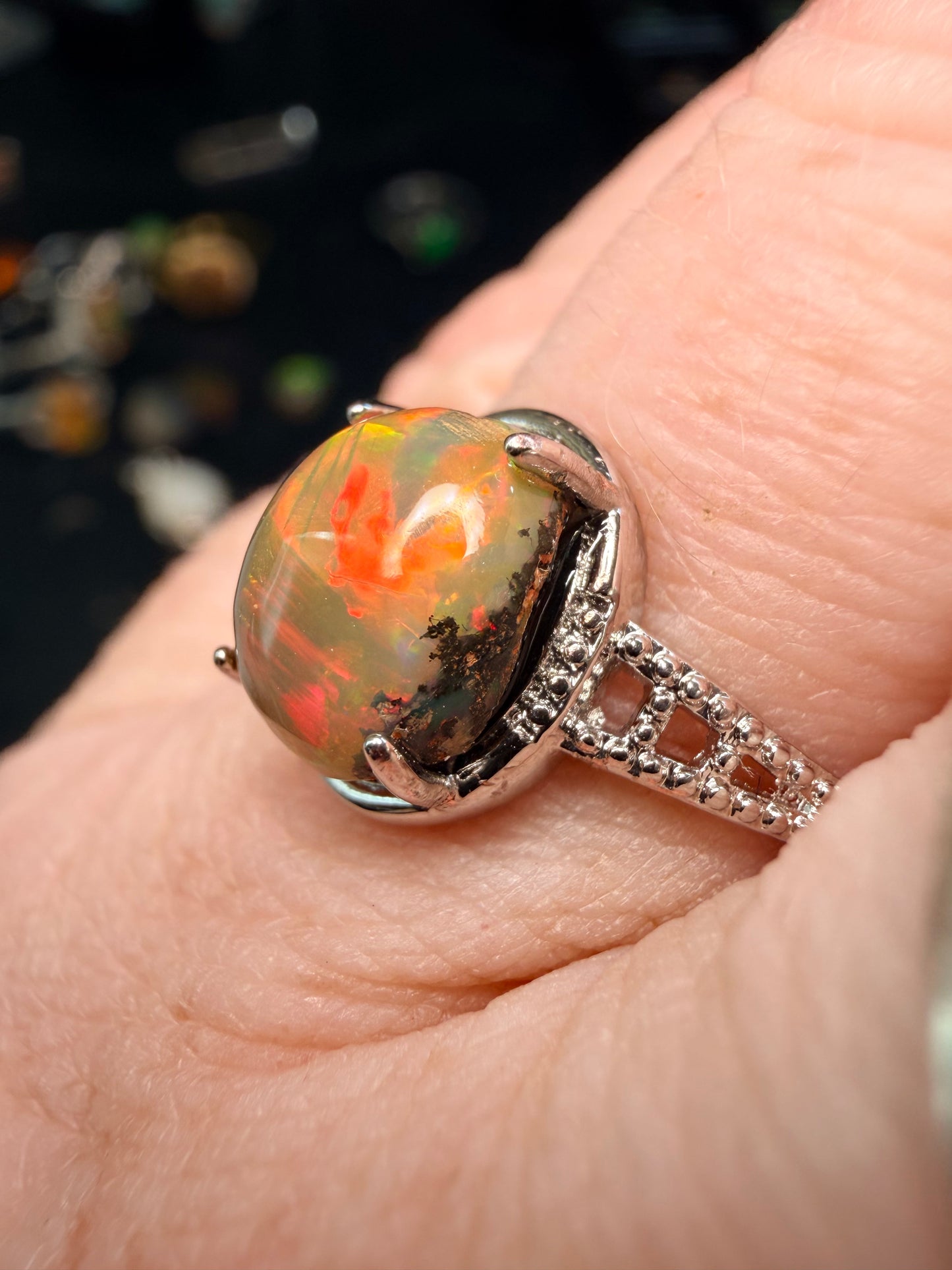 2 carat Ethiopian opal adjustable ring