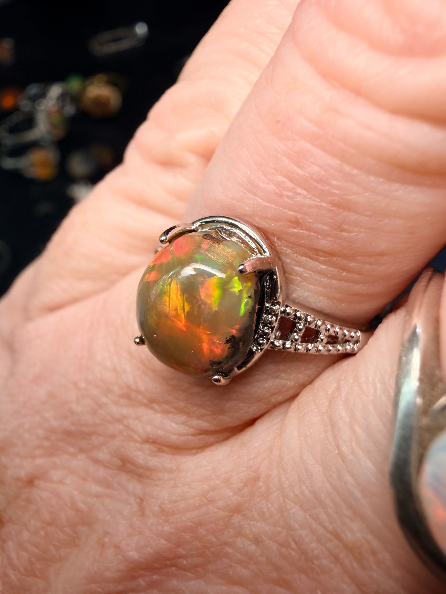 2 carat Ethiopian opal adjustable ring