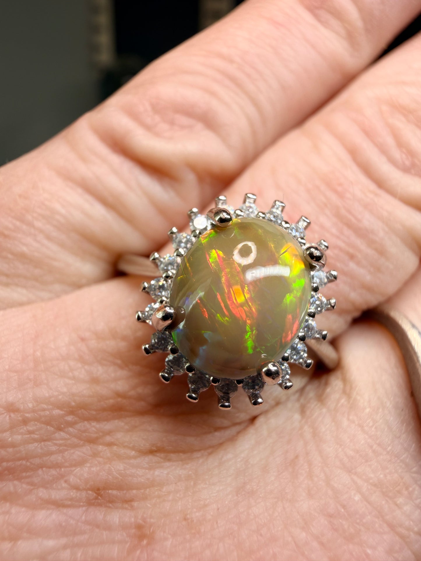2.1 carat Ethiopian opal adjustable ring in 925 setting