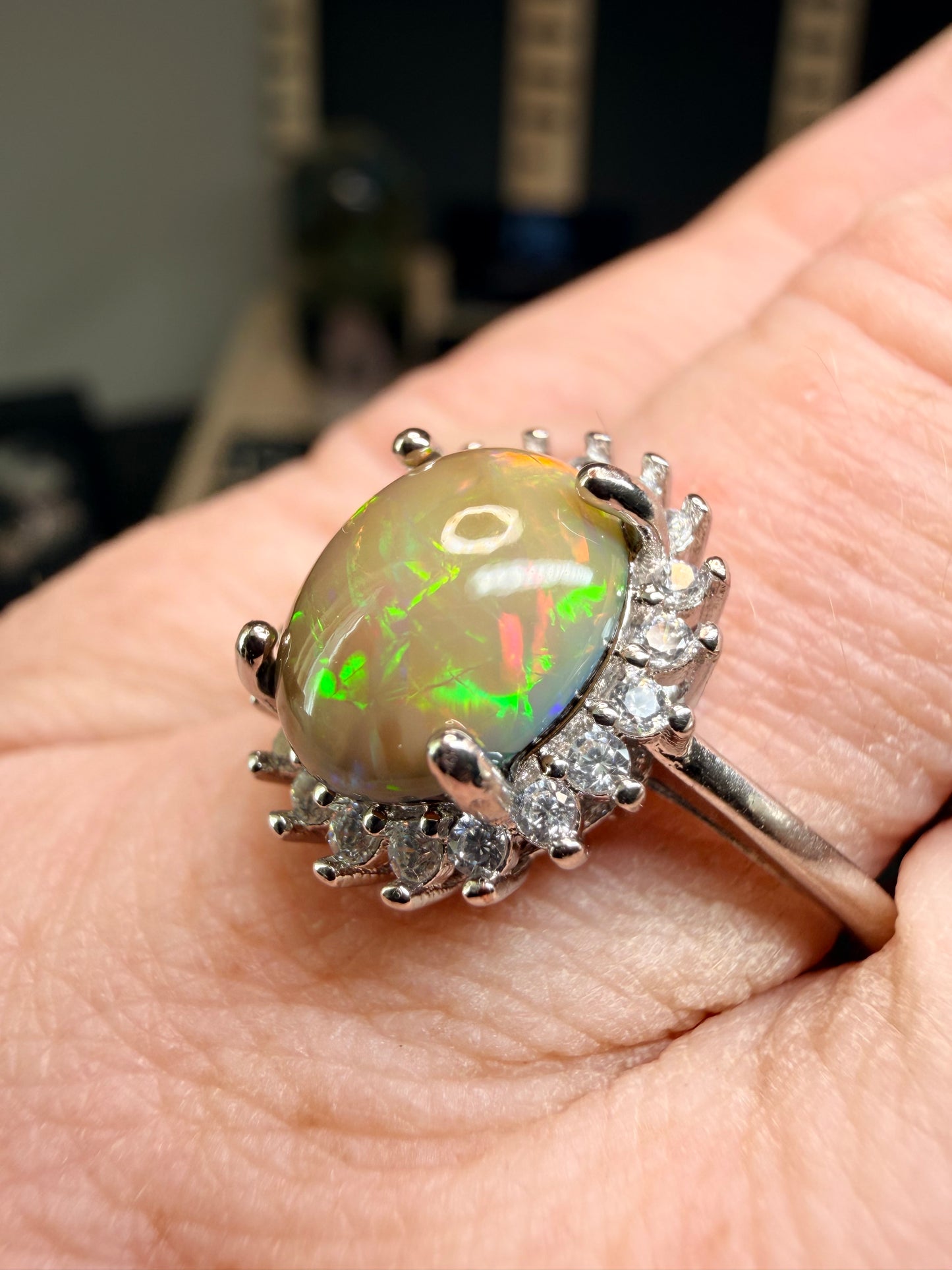 2.1 carat Ethiopian opal adjustable ring in 925 setting
