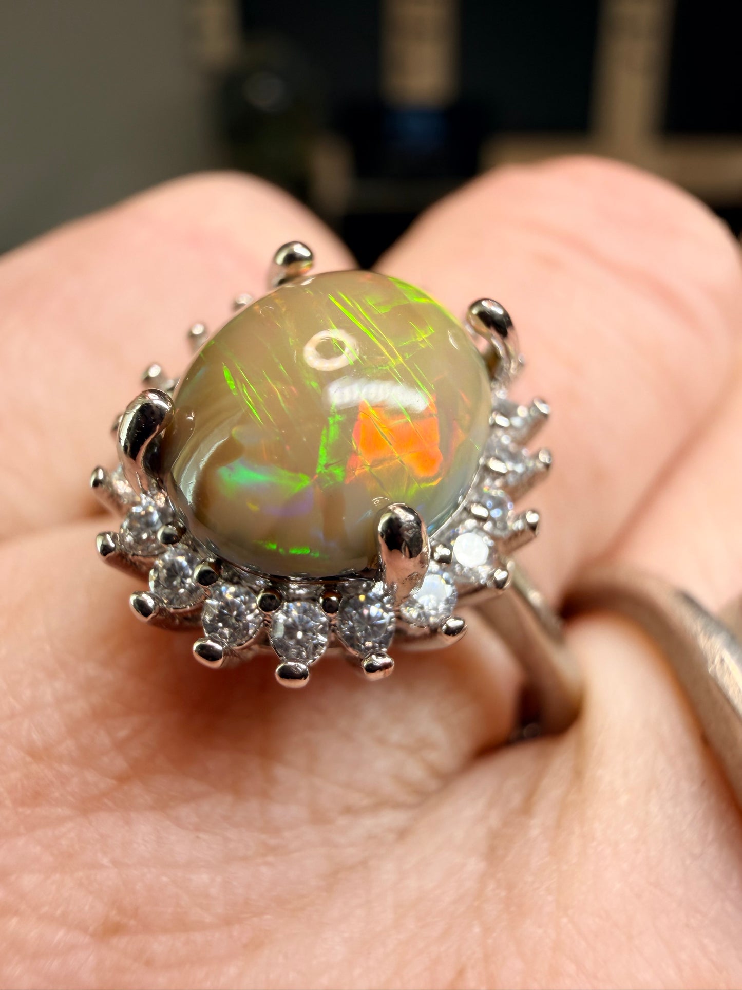 2.1 carat Ethiopian opal adjustable ring in 925 setting