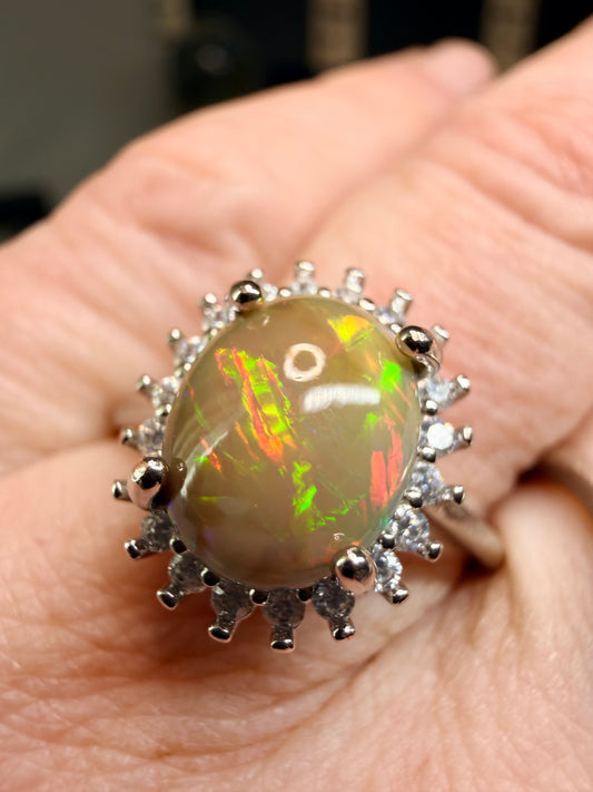 2.1 carat Ethiopian opal adjustable ring in 925 setting