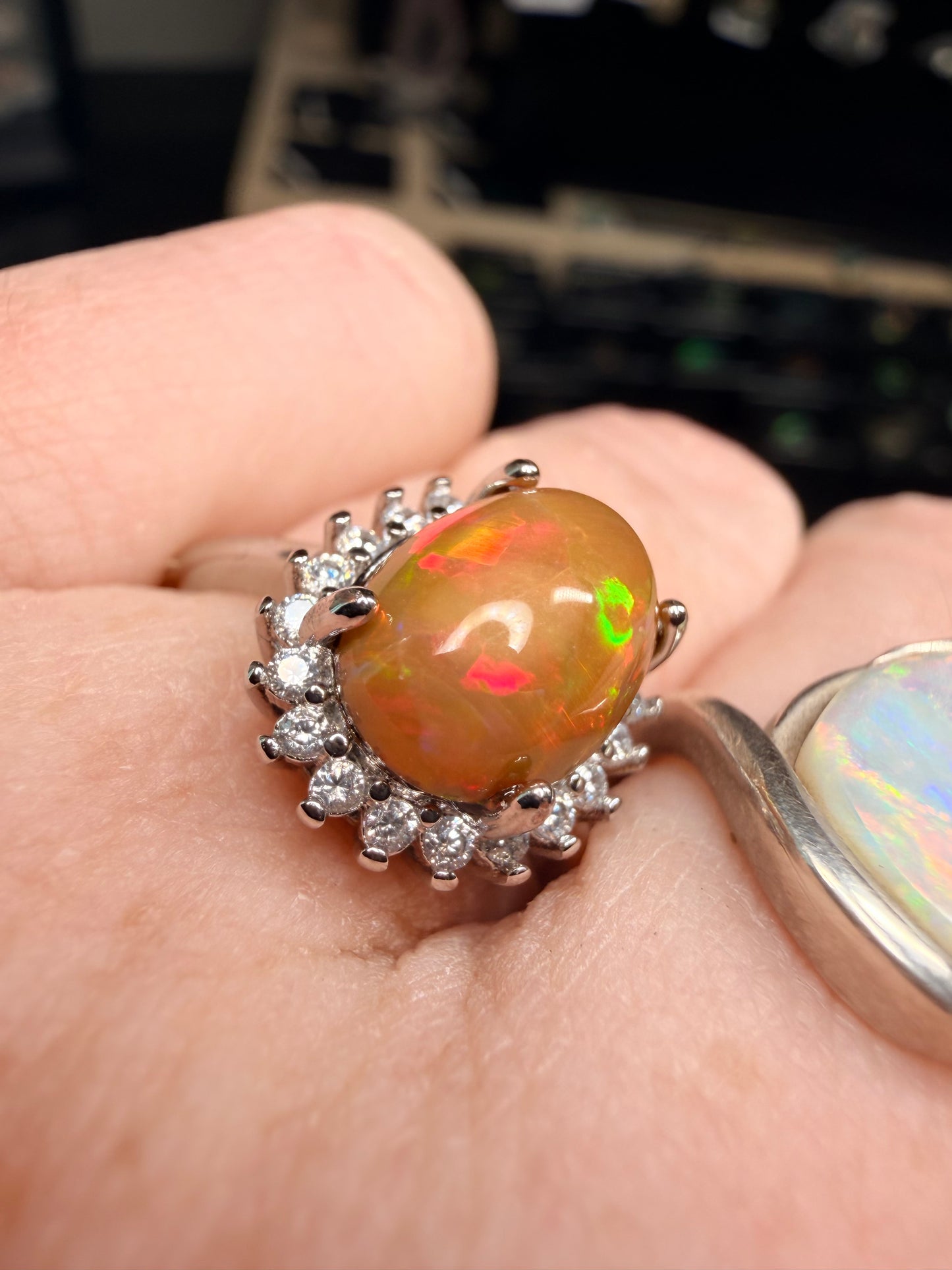 2.4 carat Ethiopian opal adjustable ring dark base