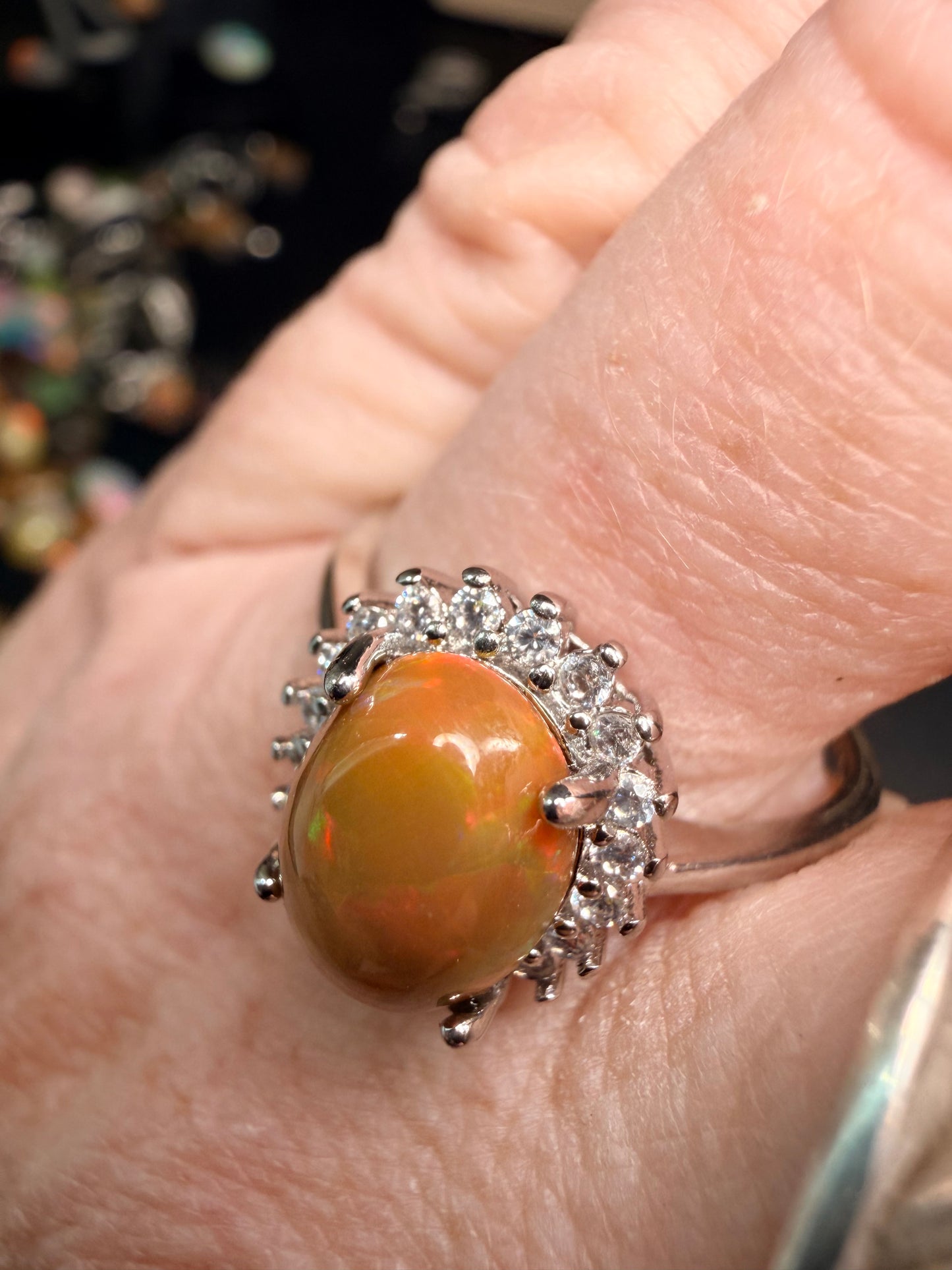 2.4 carat Ethiopian opal adjustable ring dark base