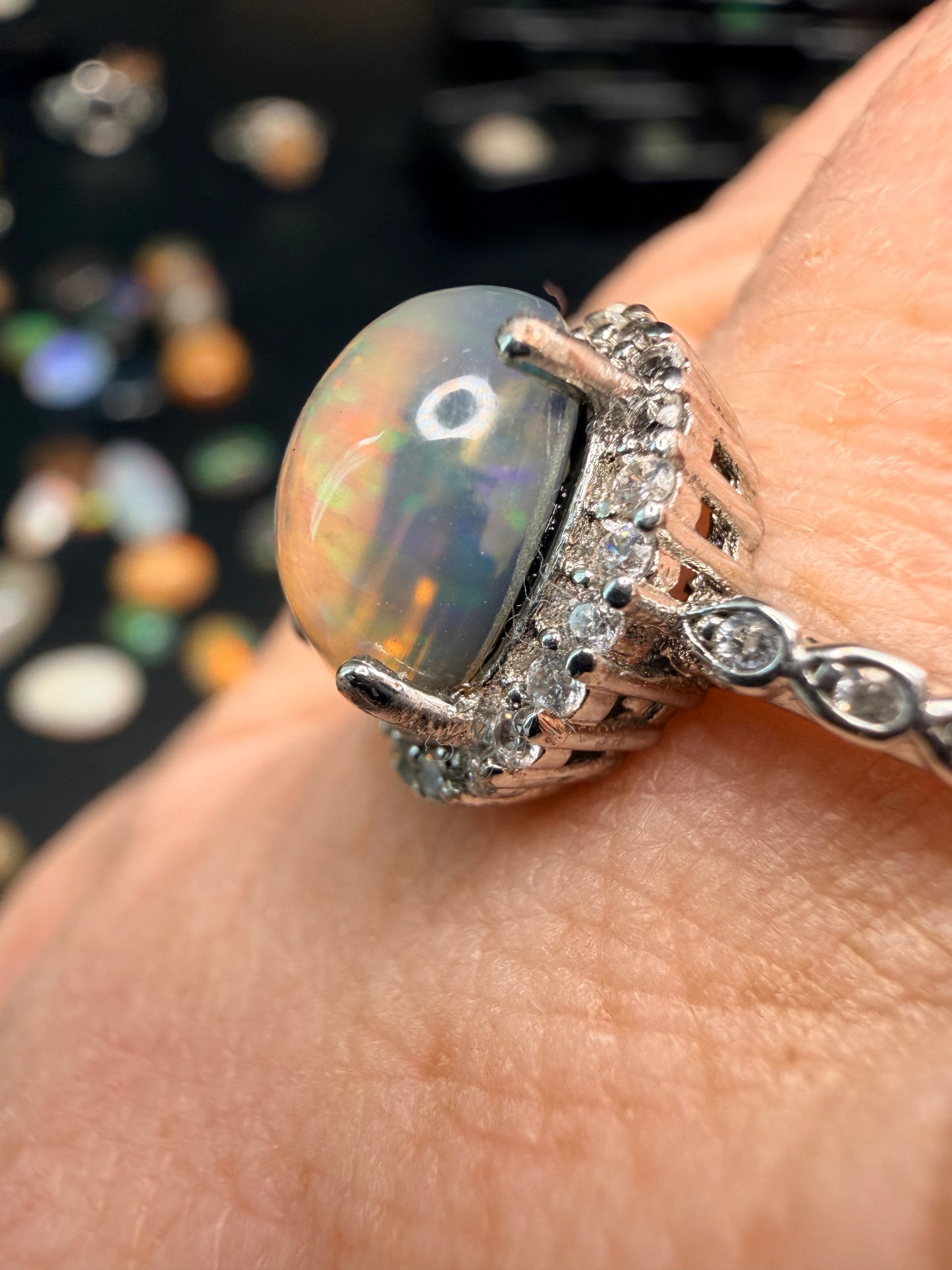 2.2 carat Ethiopian opal adjustable ring confetti