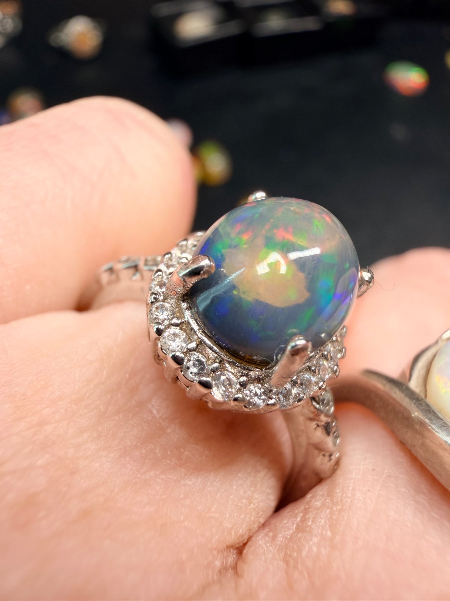2.2 carat Ethiopian opal adjustable ring confetti