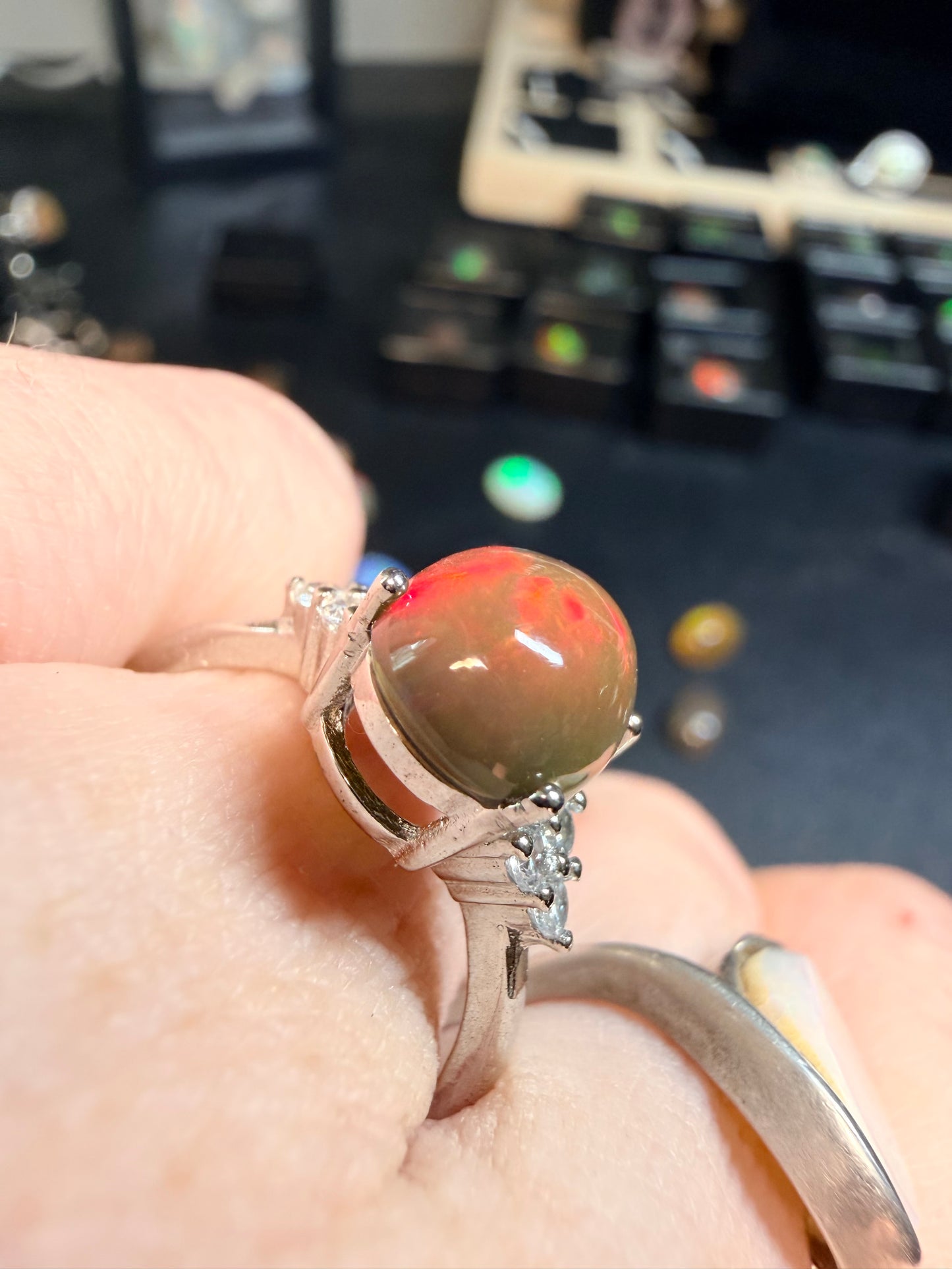 2 carat Ethiopian opal adjustable ring red flash