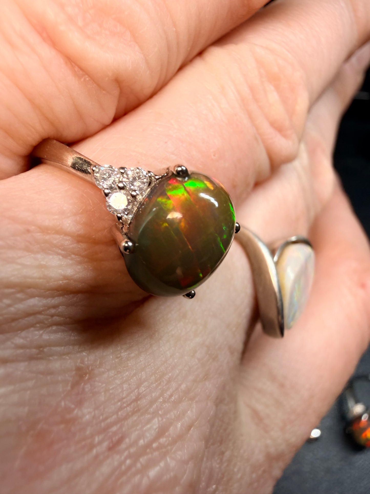 2 carat Ethiopian opal adjustable ring red flash