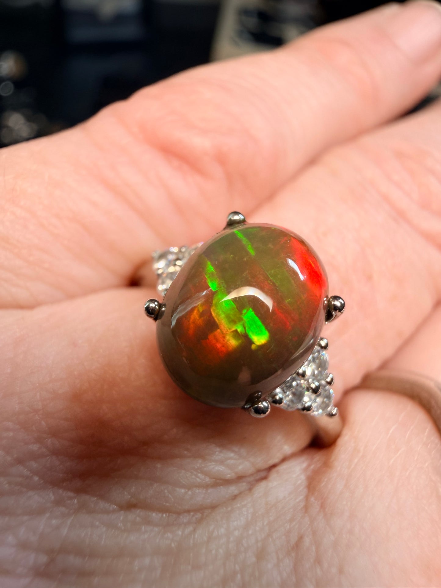 2 carat Ethiopian opal adjustable ring red flash