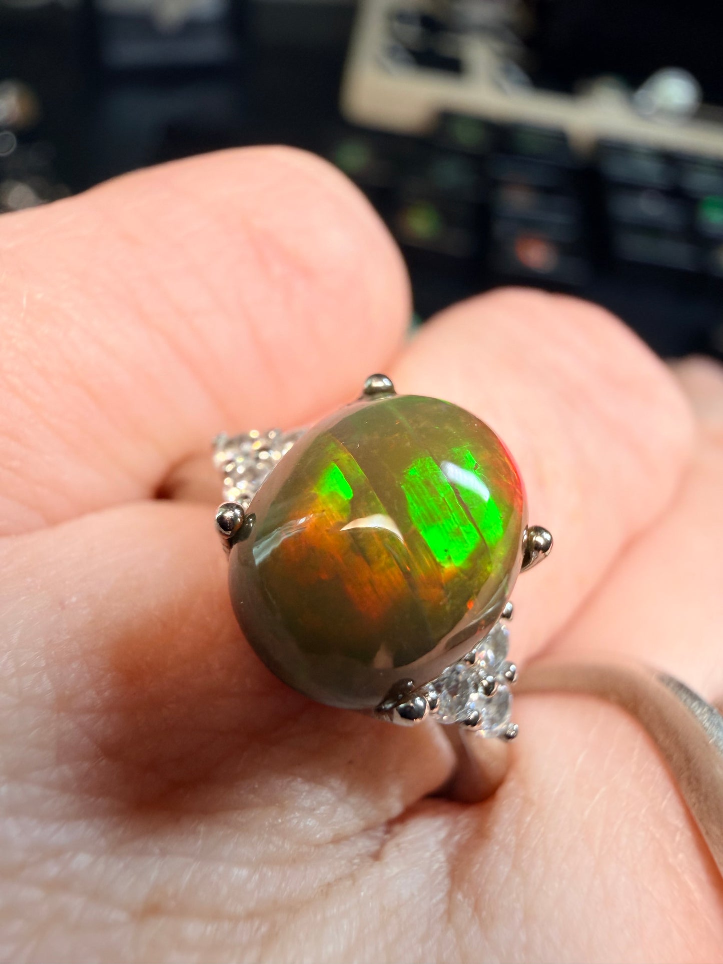 2 carat Ethiopian opal adjustable ring red flash