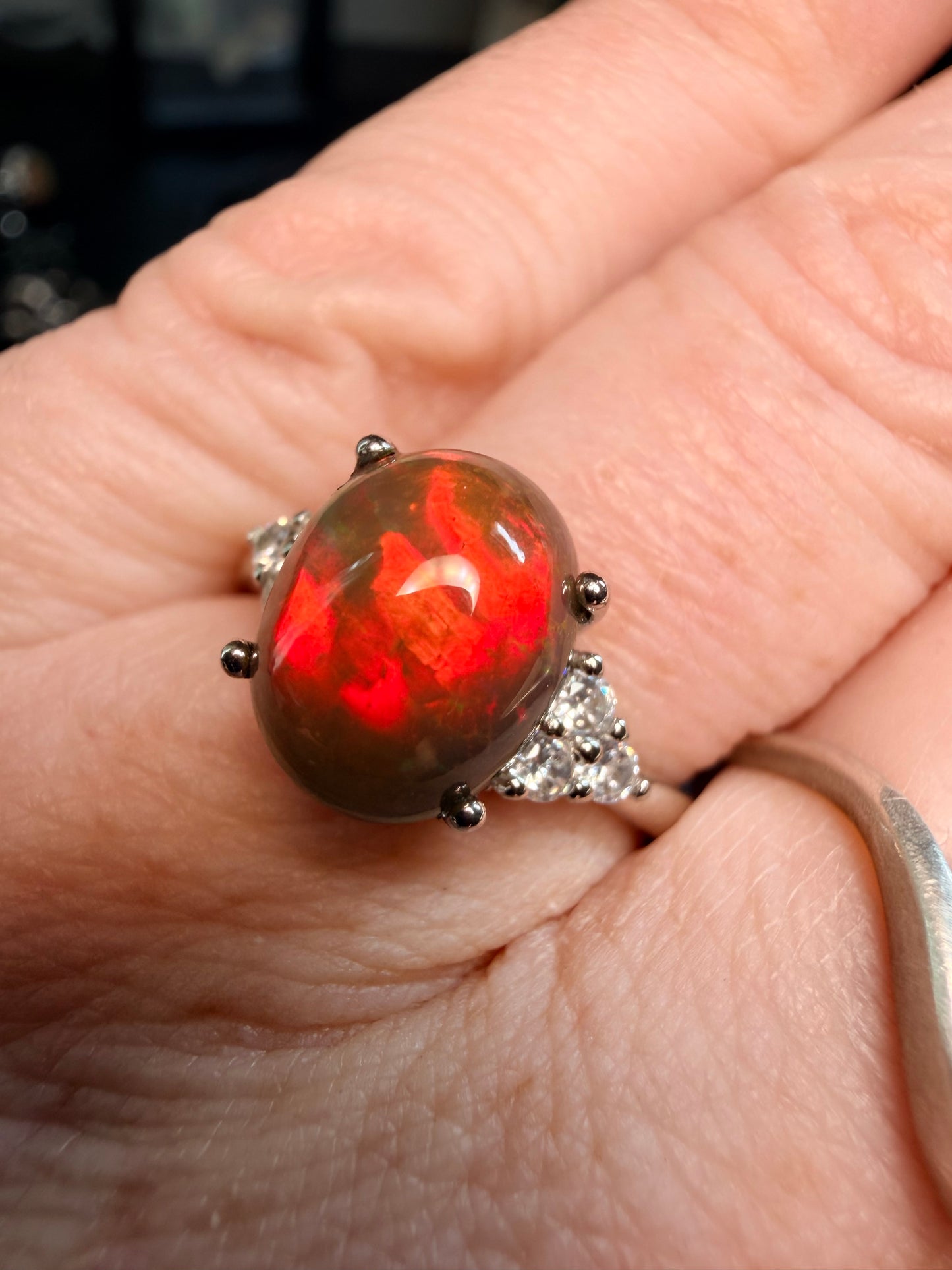 2 carat Ethiopian opal adjustable ring red flash
