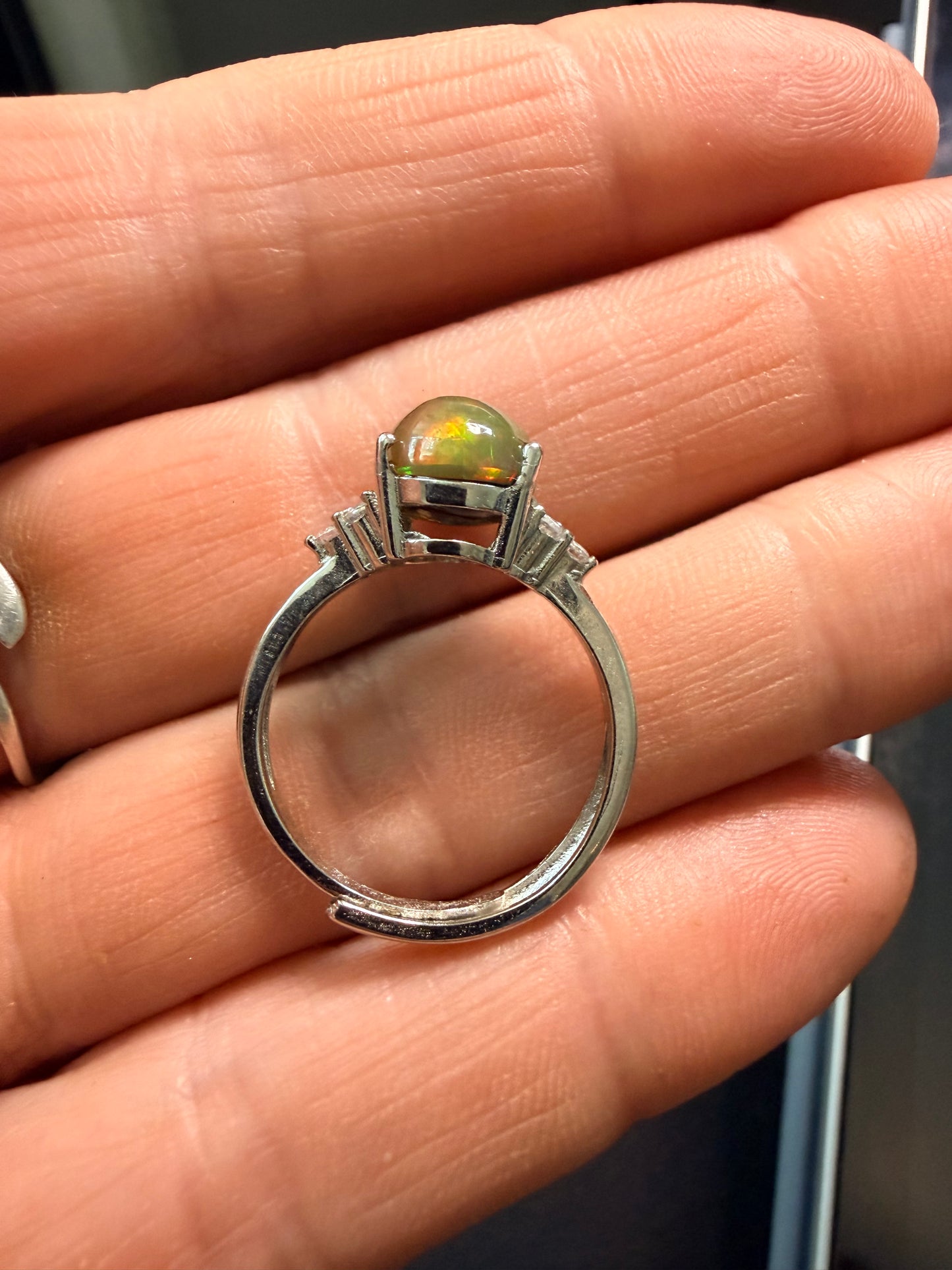 2 carat Ethiopian opal adjustable ring red flash