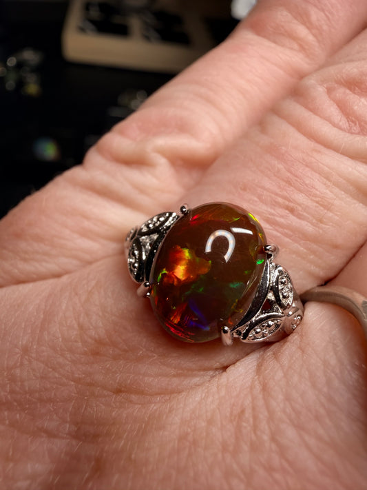 2.4 carat Ethiopian opal natural black adjustable ring