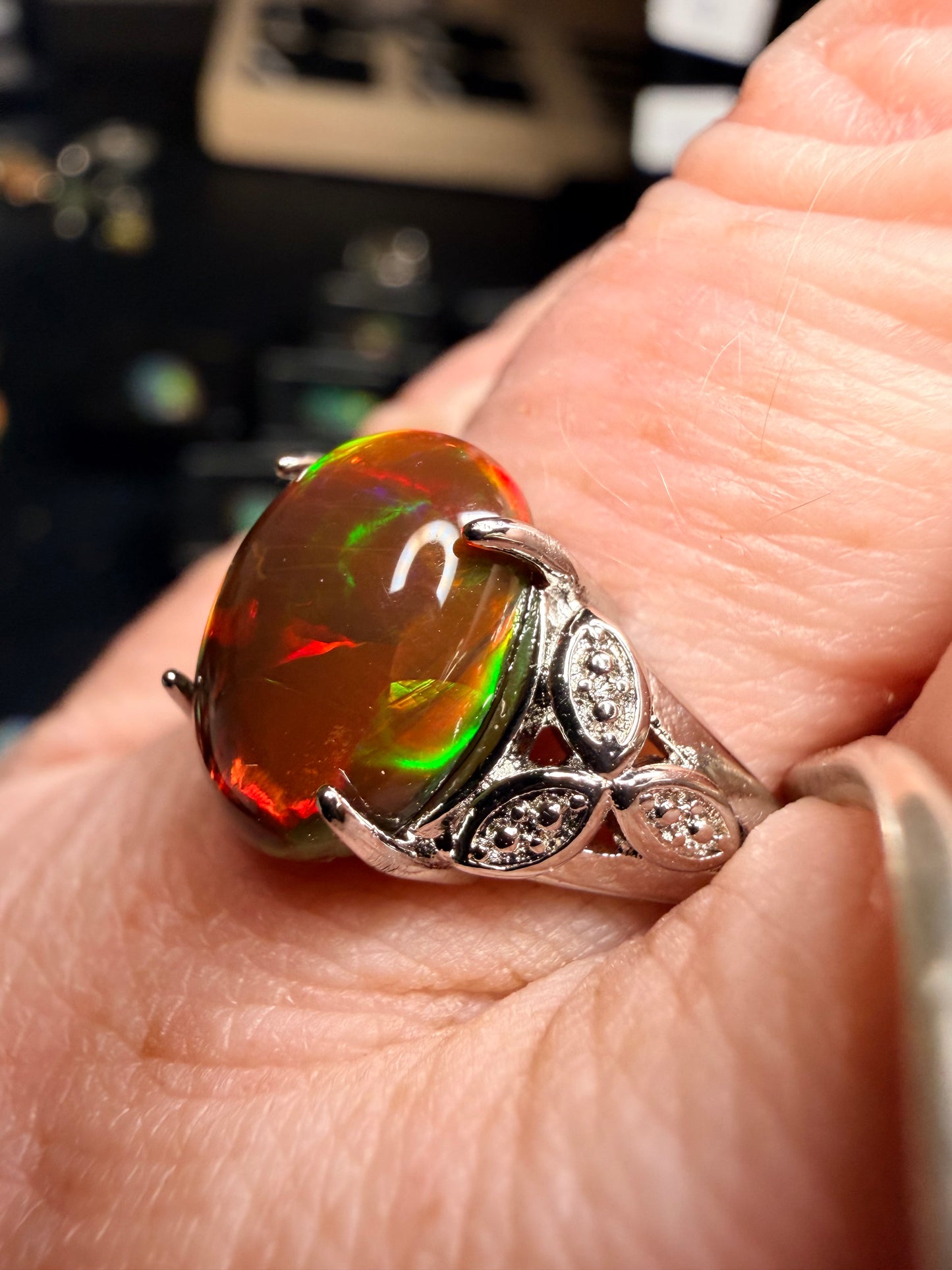 2.4 carat Ethiopian opal natural black adjustable ring