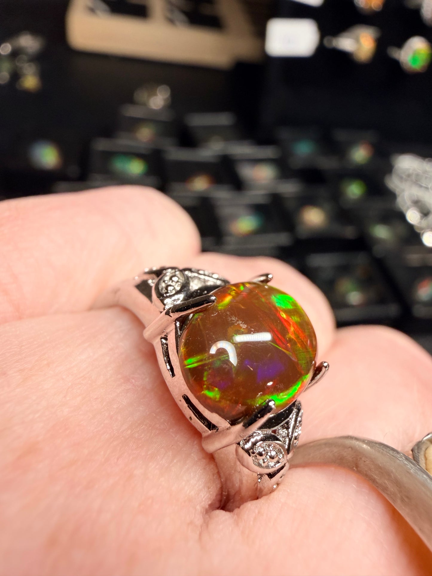 2.4 carat Ethiopian opal natural black adjustable ring