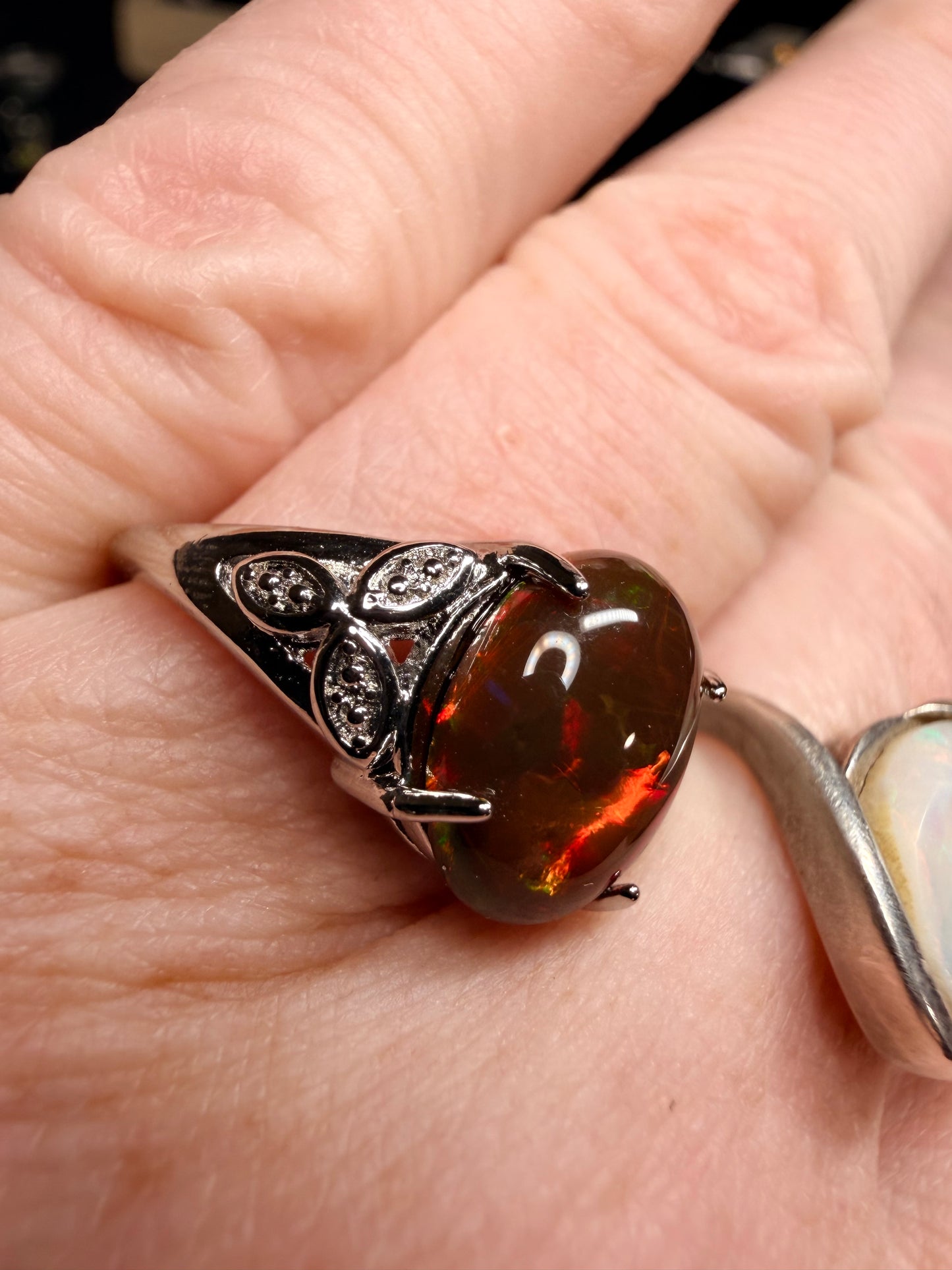 2.4 carat Ethiopian opal natural black adjustable ring