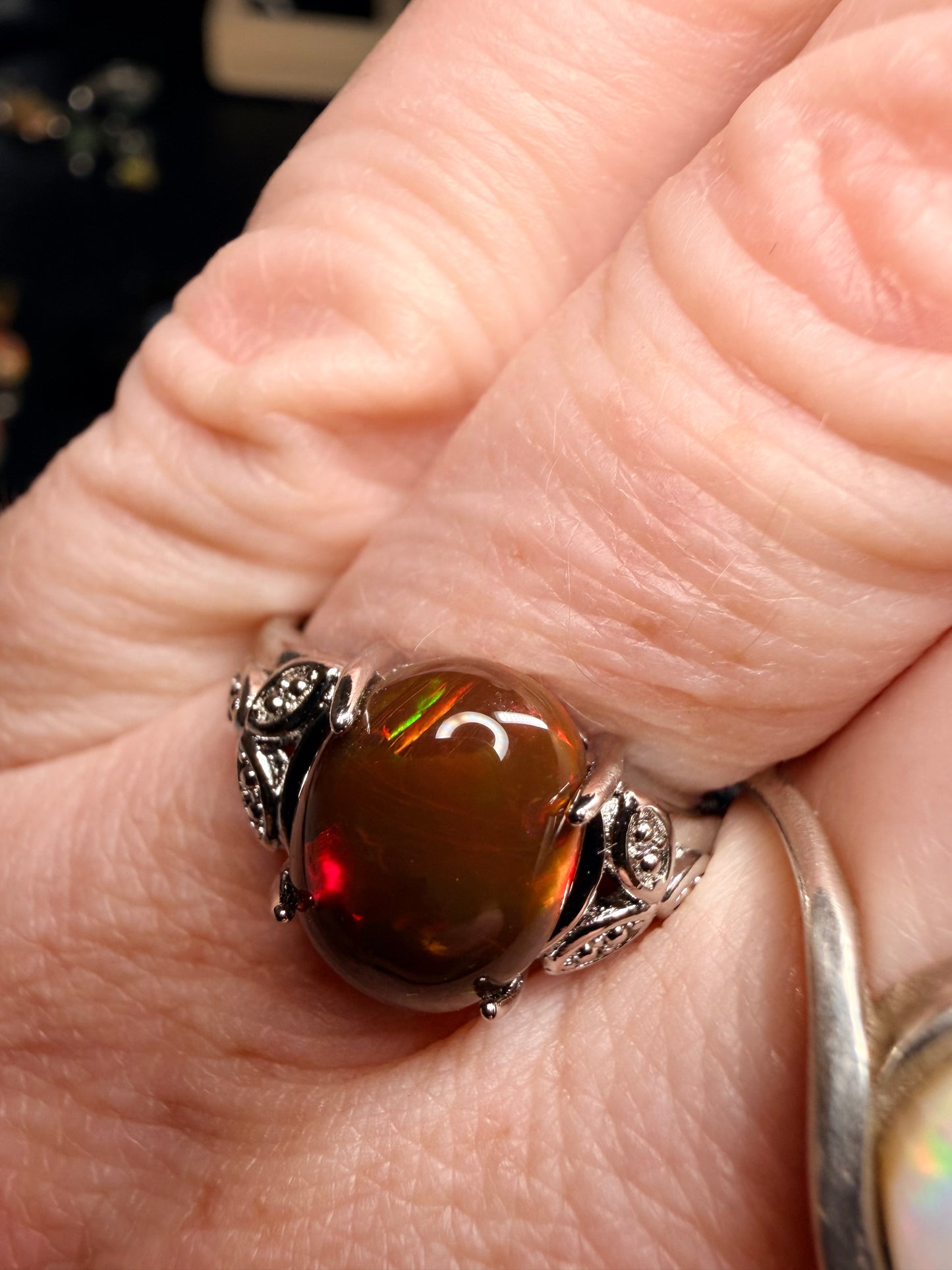 2.4 carat Ethiopian opal natural black adjustable ring