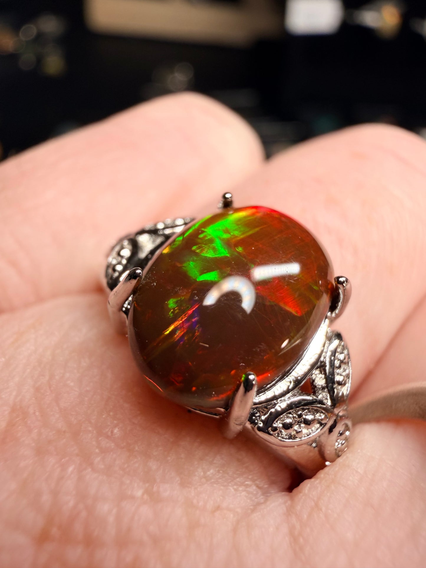 2.4 carat Ethiopian opal natural black adjustable ring