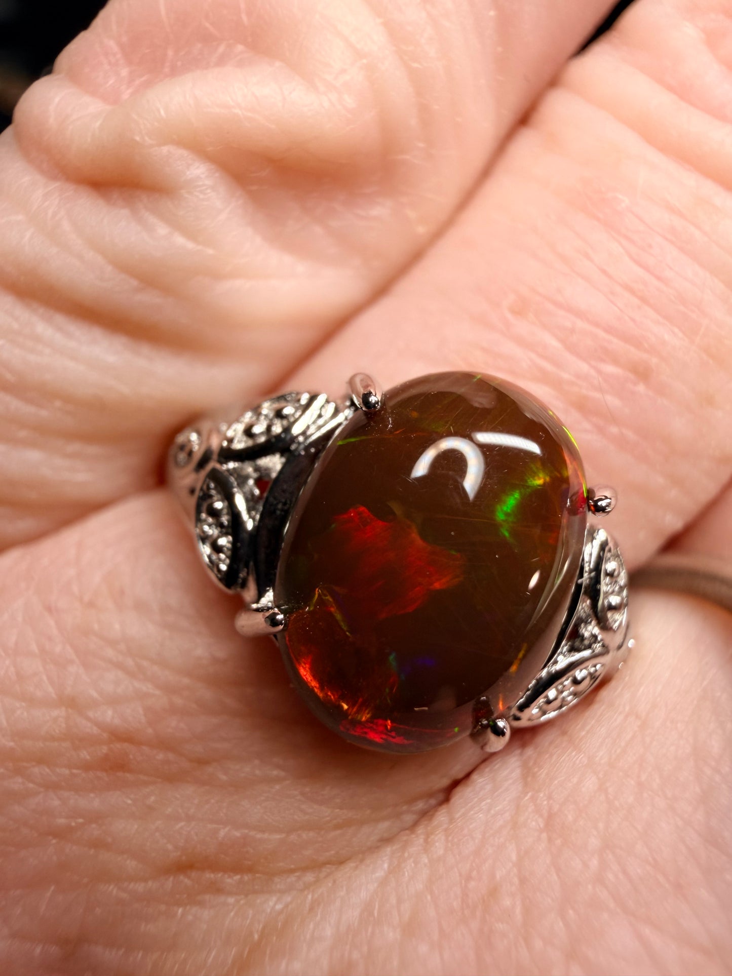 2.4 carat Ethiopian opal natural black adjustable ring