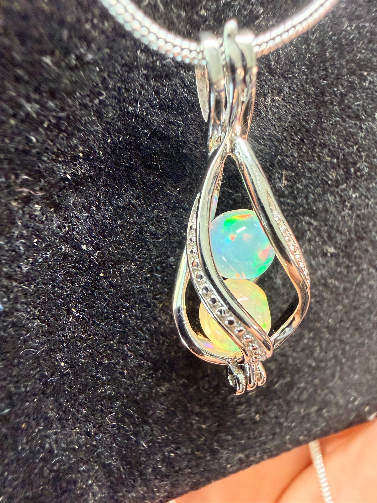 2 carat Ethiopian opal sphere necklace with sterling silver snake chain