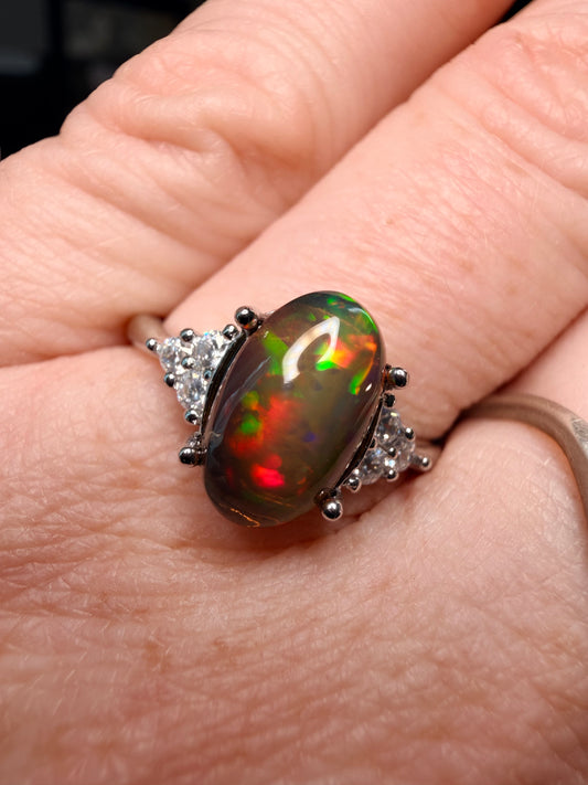 1.8 carat Ethiopian black opal adjustable ring