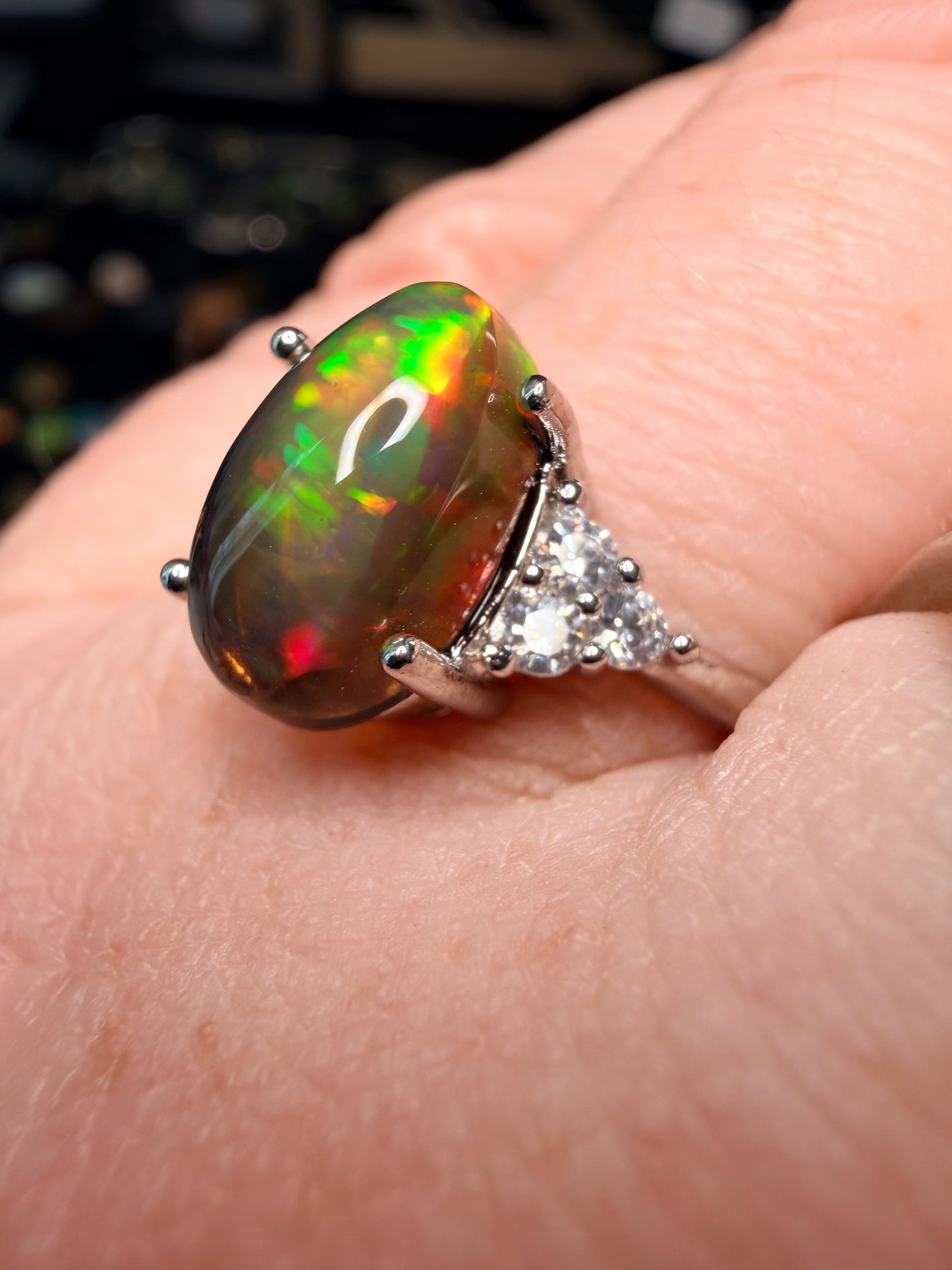 1.8 carat Ethiopian black opal adjustable ring