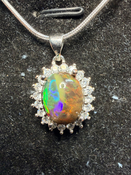 3.4 carat Ethiopian opal pendant and chain unique pattern