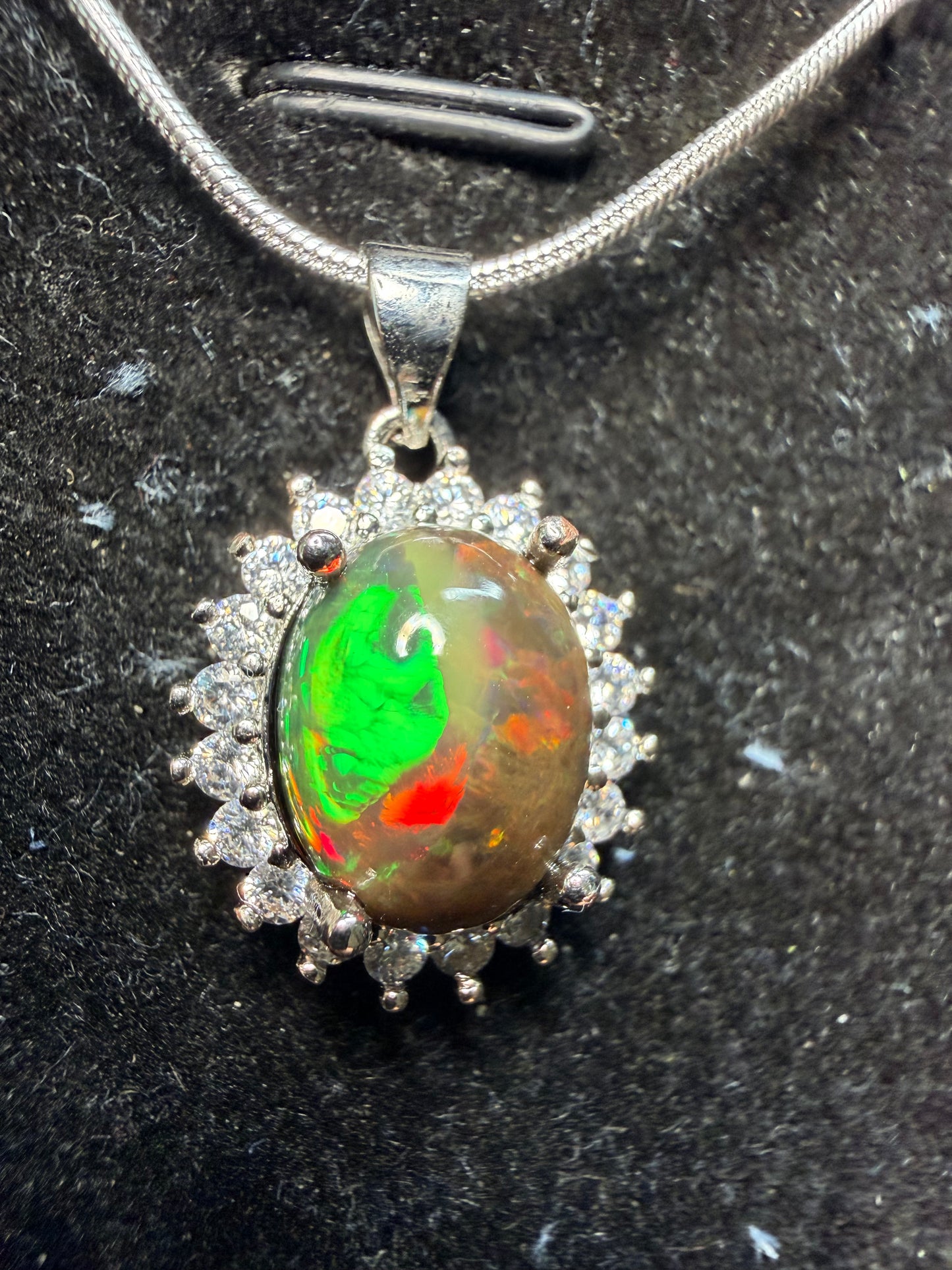 3.4 carat Ethiopian opal pendant and chain unique pattern