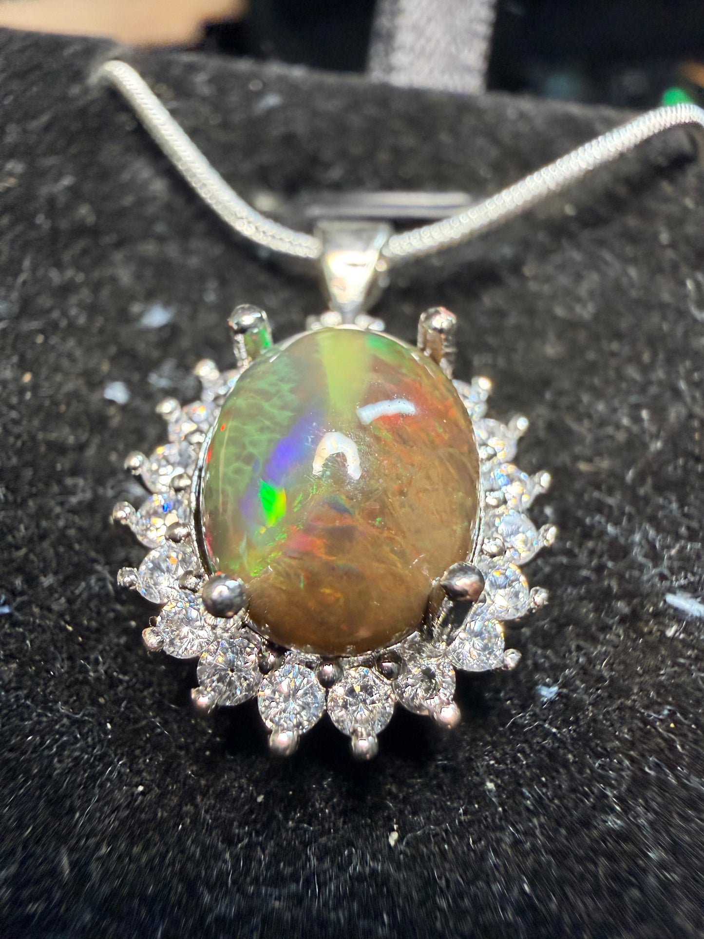 3.4 carat Ethiopian opal pendant and chain unique pattern