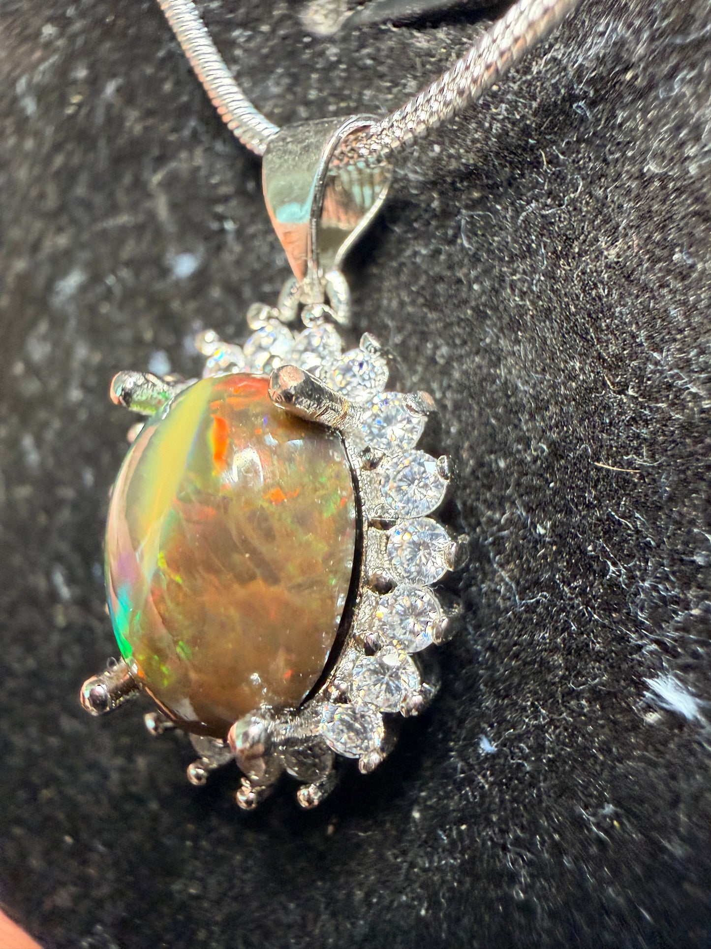 3.4 carat Ethiopian opal pendant and chain unique pattern