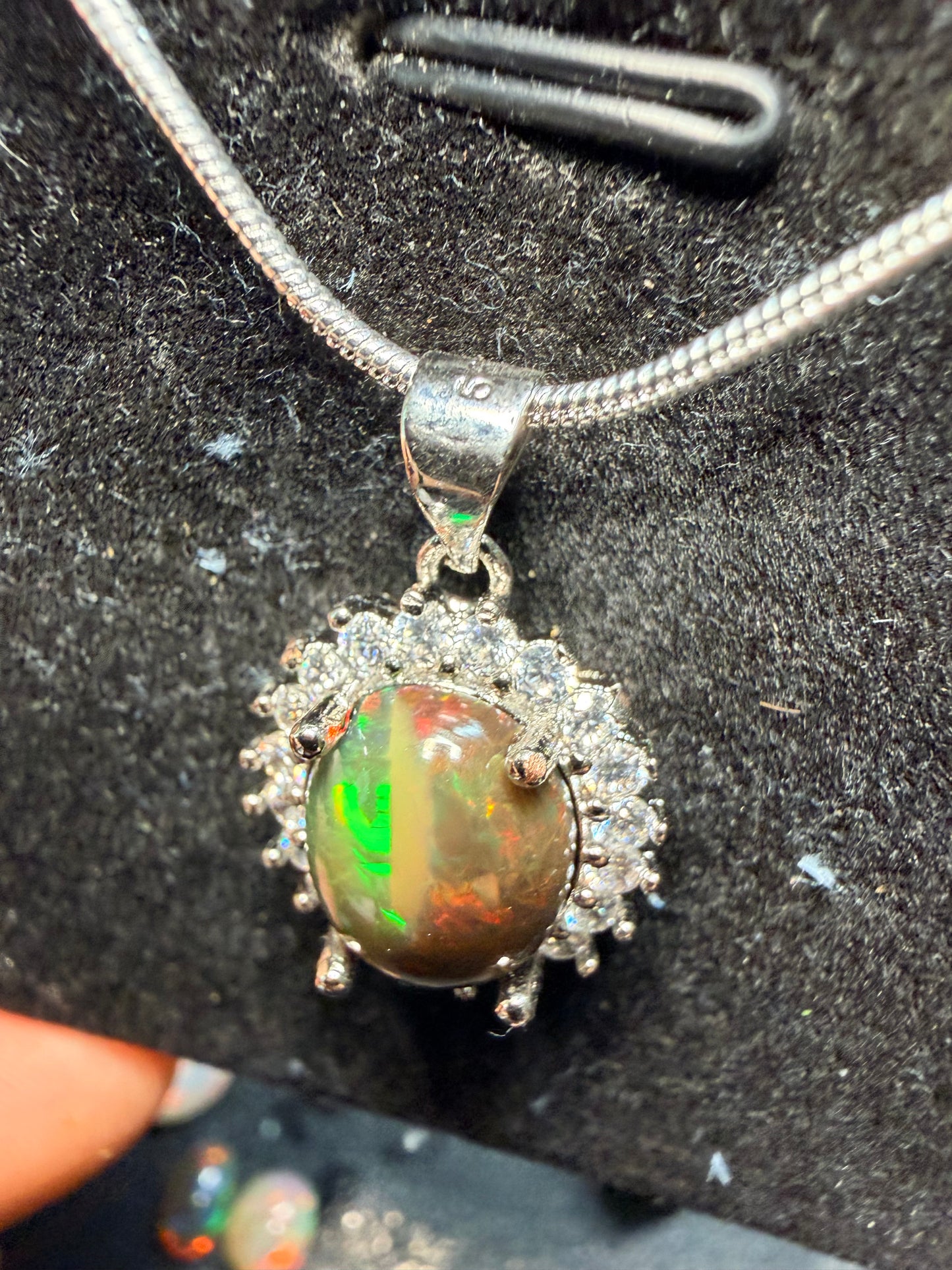 3.4 carat Ethiopian opal pendant and chain unique pattern