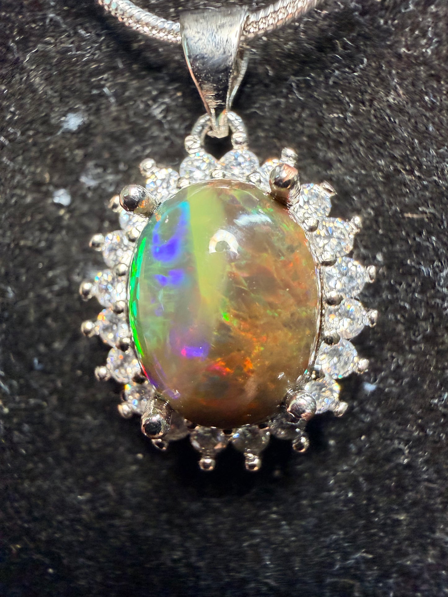 3.4 carat Ethiopian opal pendant and chain unique pattern