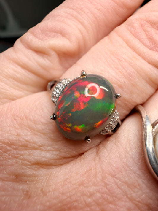 3.3 carat Ethiopian opal adjustable ring 925 silver setting