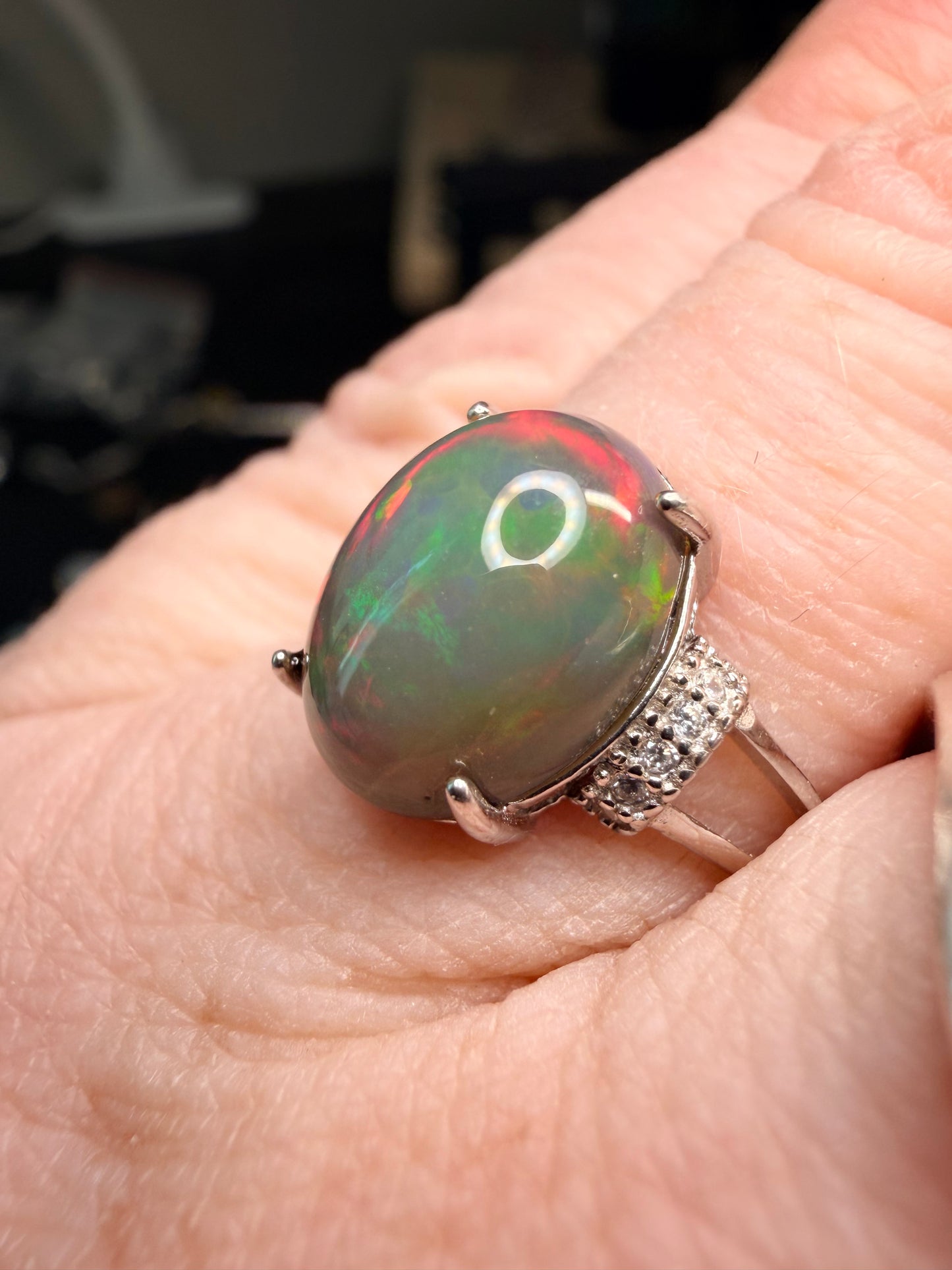 3.3 carat Ethiopian opal adjustable ring 925 silver setting