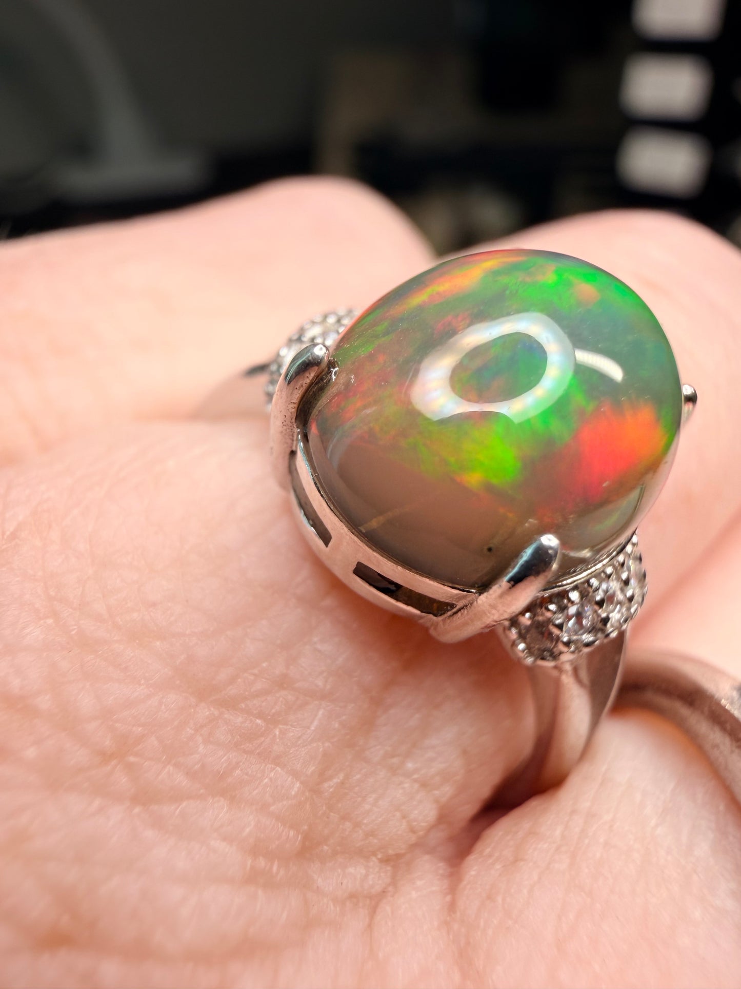 3.3 carat Ethiopian opal adjustable ring 925 silver setting