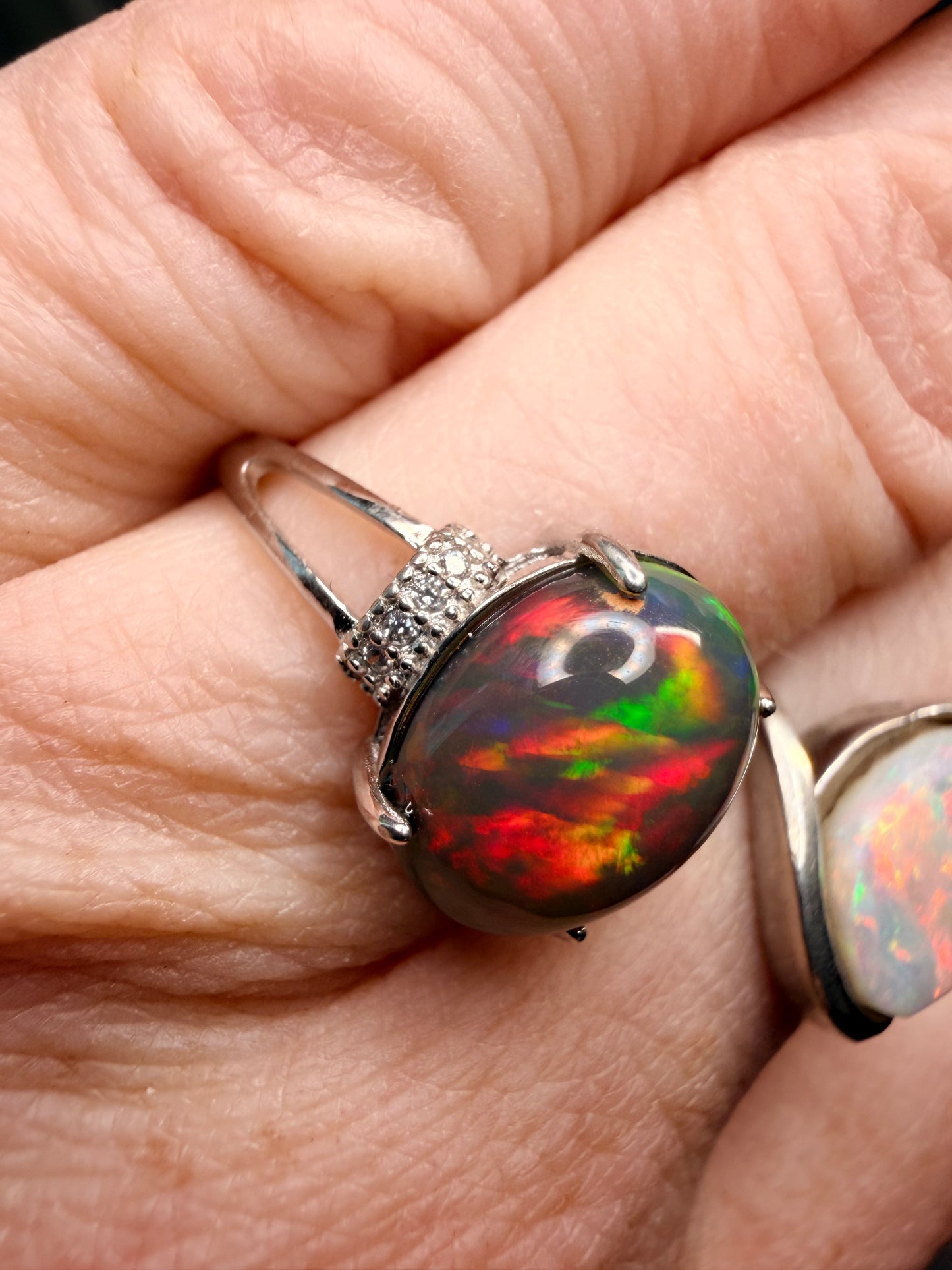 3.3 carat Ethiopian opal adjustable ring 925 silver setting