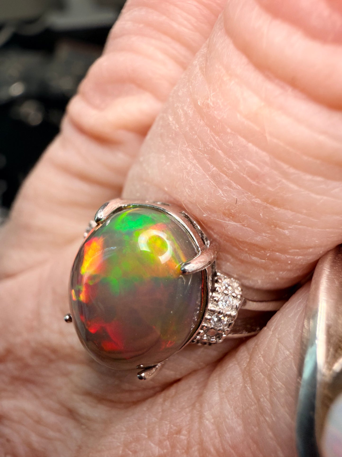 3.3 carat Ethiopian opal adjustable ring 925 silver setting