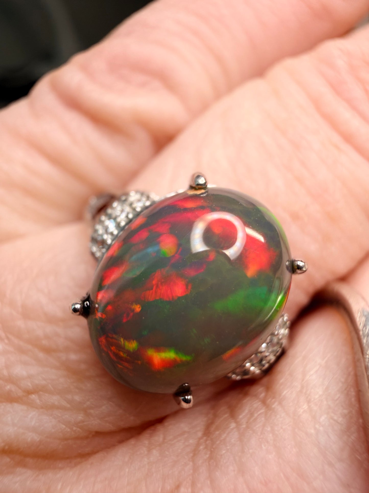 3.3 carat Ethiopian opal adjustable ring 925 silver setting