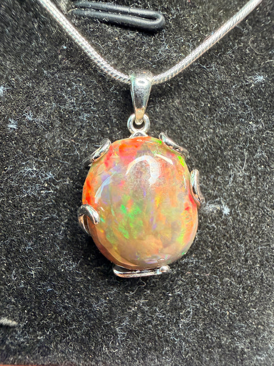 7.2 carat Ethiopian opal Freeform pendant in sterling silver
