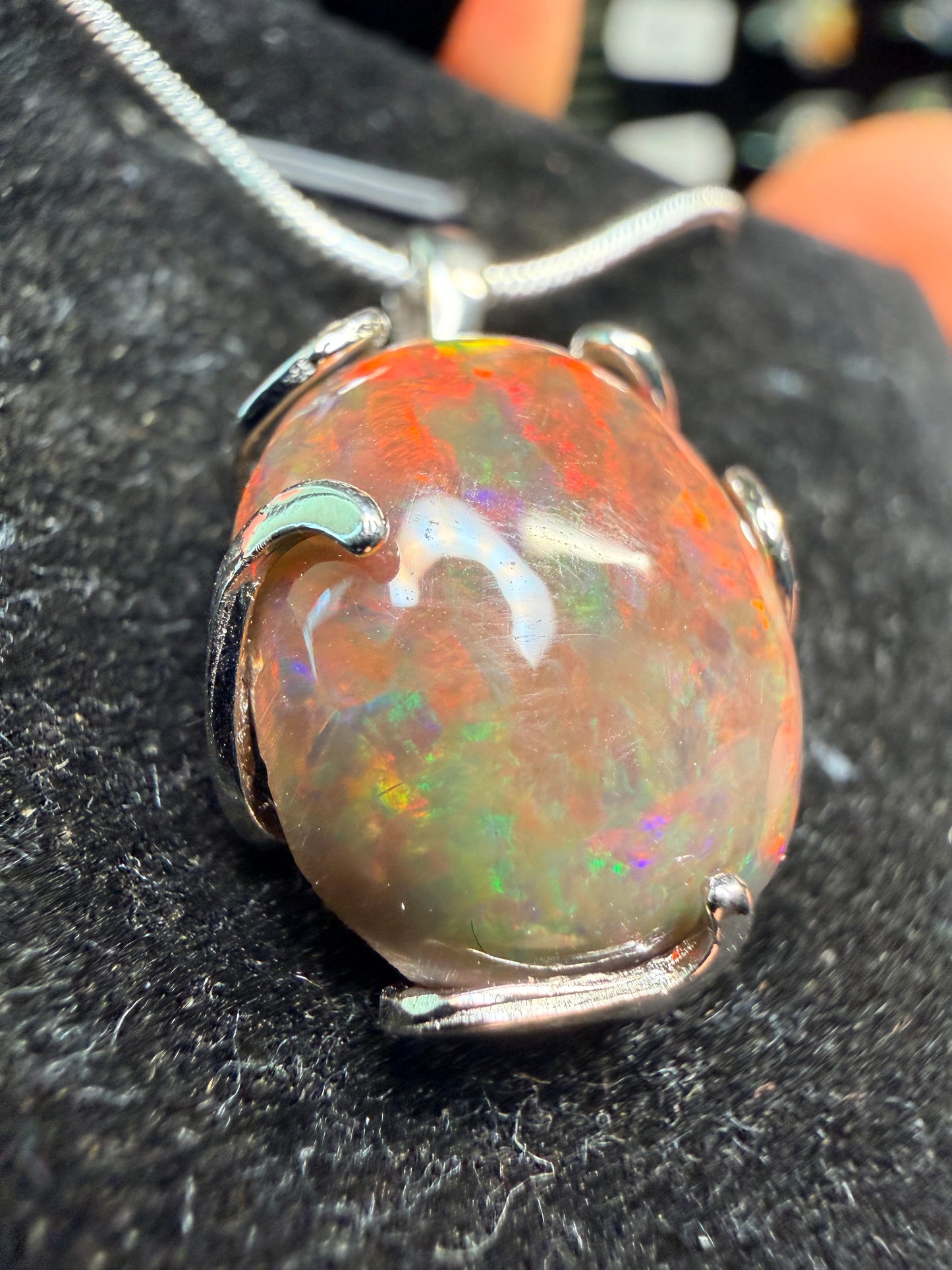 7.2 carat Ethiopian opal Freeform pendant in sterling silver