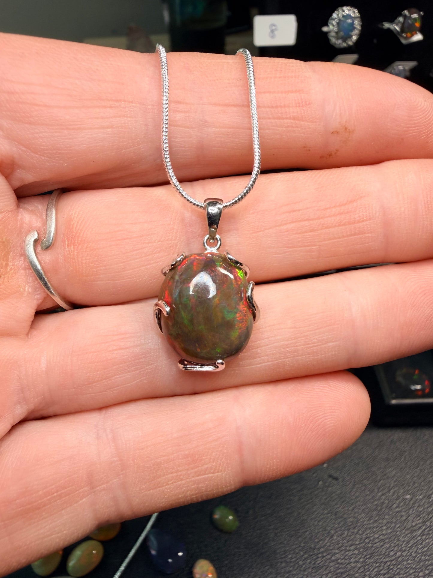 7.2 carat Ethiopian opal Freeform pendant in sterling silver